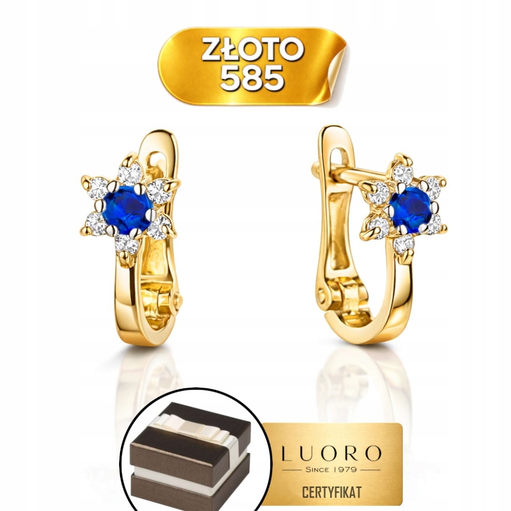 Náušnice Zlaté 585 14K Kytičky Zirkon Anglické Granátové 10 MM