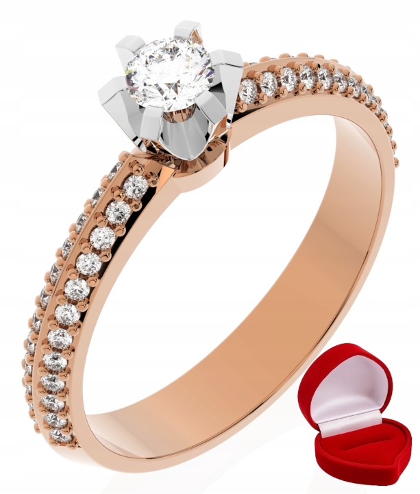 Zlatý Prstýnek 585 14k Brylant 0,14 ct Růžové Zlato R13