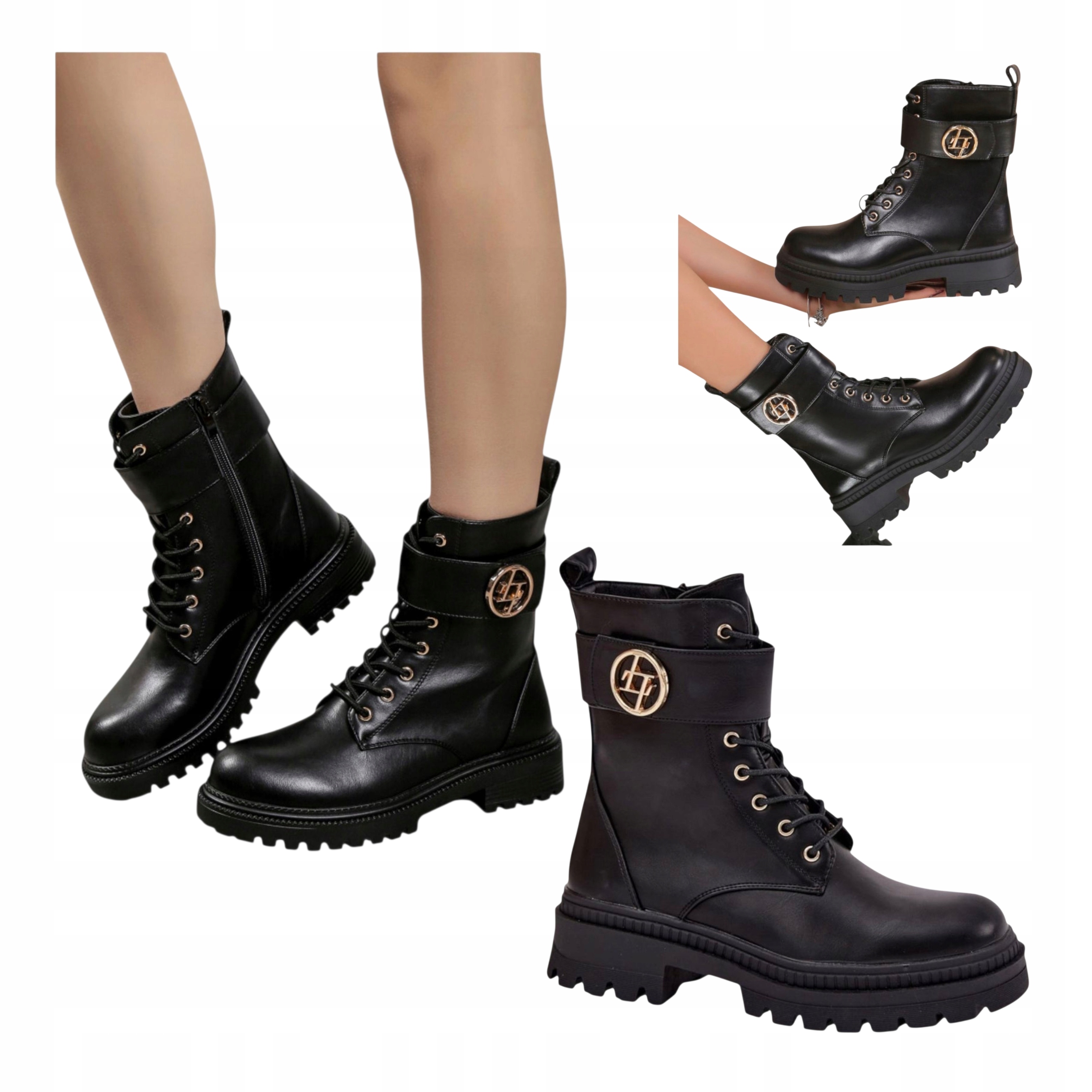 Dámské Kotníkové Boty Workery Kožené na platformě Vysoké Černé 38