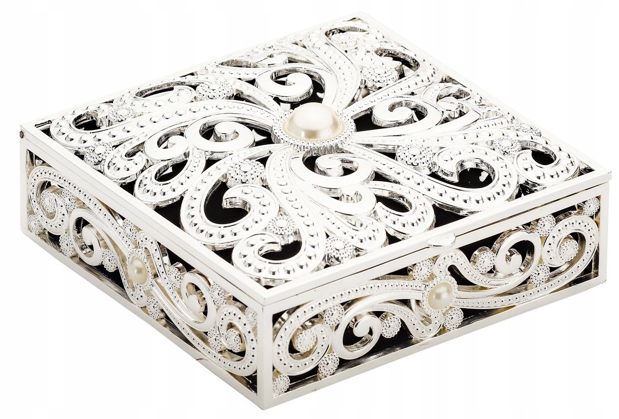 Krabice šperkovnice na bižuterii stříbrná ažurová krabička Gravírování Bonus