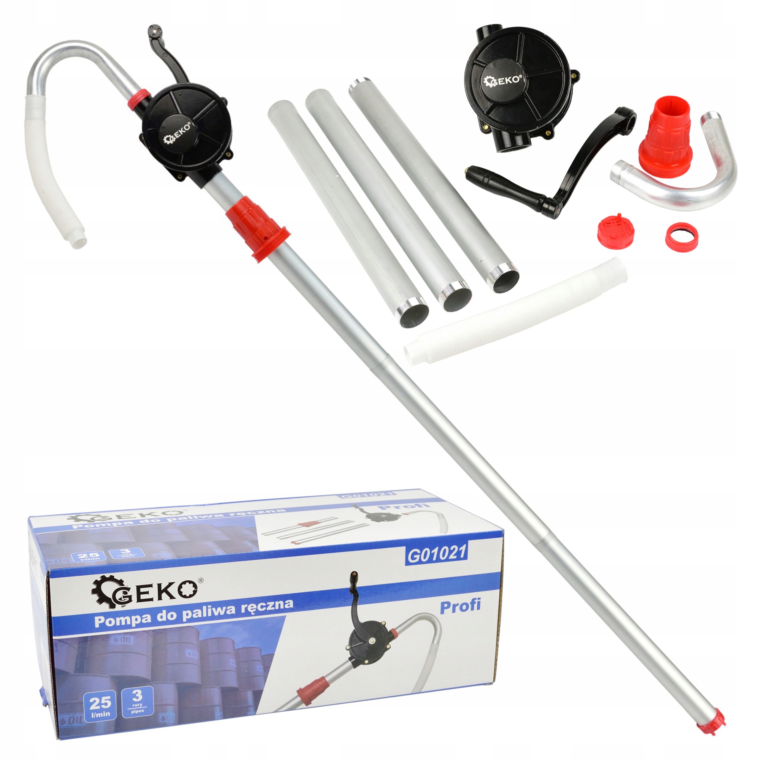 GEKO POMPA OLEJU BECZKI POMPKA PALIWA RĘCZNA NA KORBĘ 25L/min TŁOCZENIE 1m