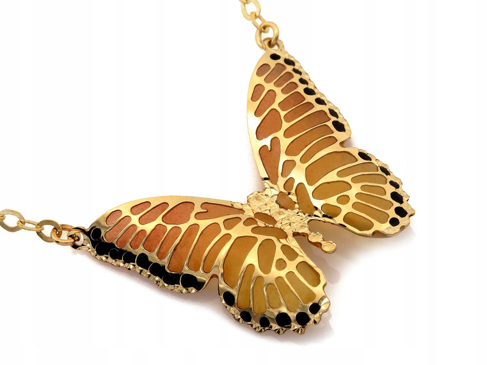 Zlatý náhrdelník 585 s smaltovaným Motýlem r45 motýlek 1.88g Motýl smalt
