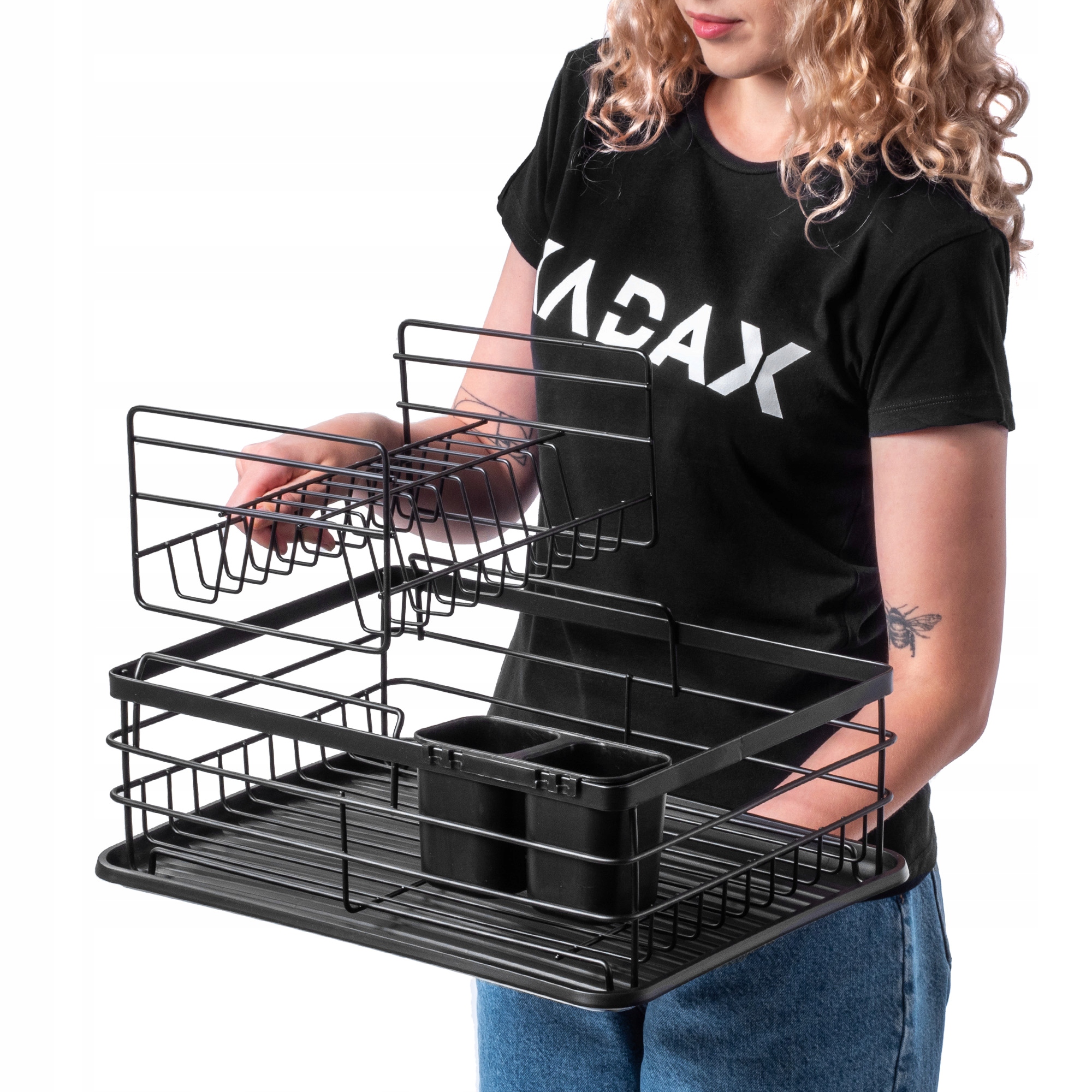 SUSZARKA DO NACZYŃ OCIEKACZ TALERZE STOJĄCA CZARNA DWUPOZIOMOWA DUŻA Stan opakowania oryginalne