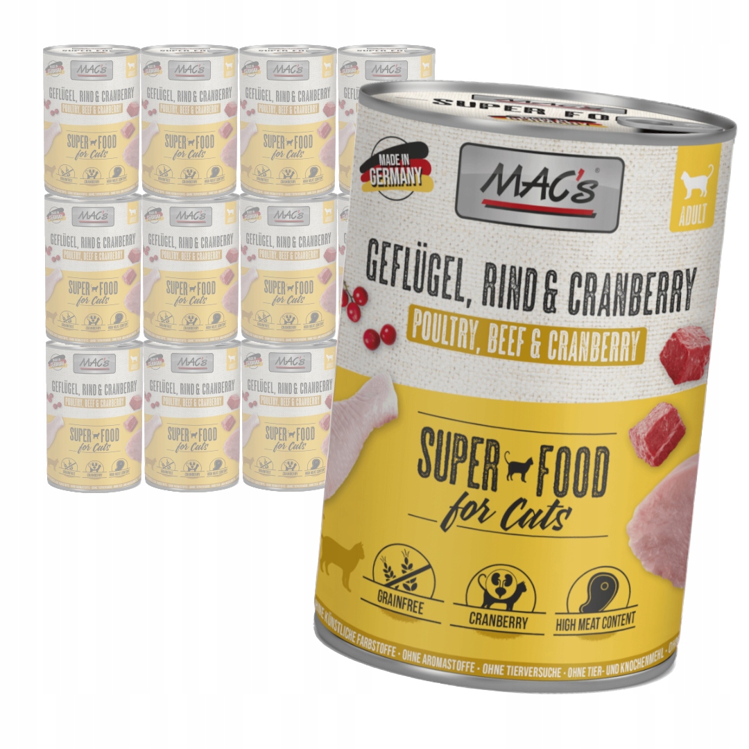 Levně MAC's Cat Mokré Krmivo Pro Kočky Brusinky 12x400g