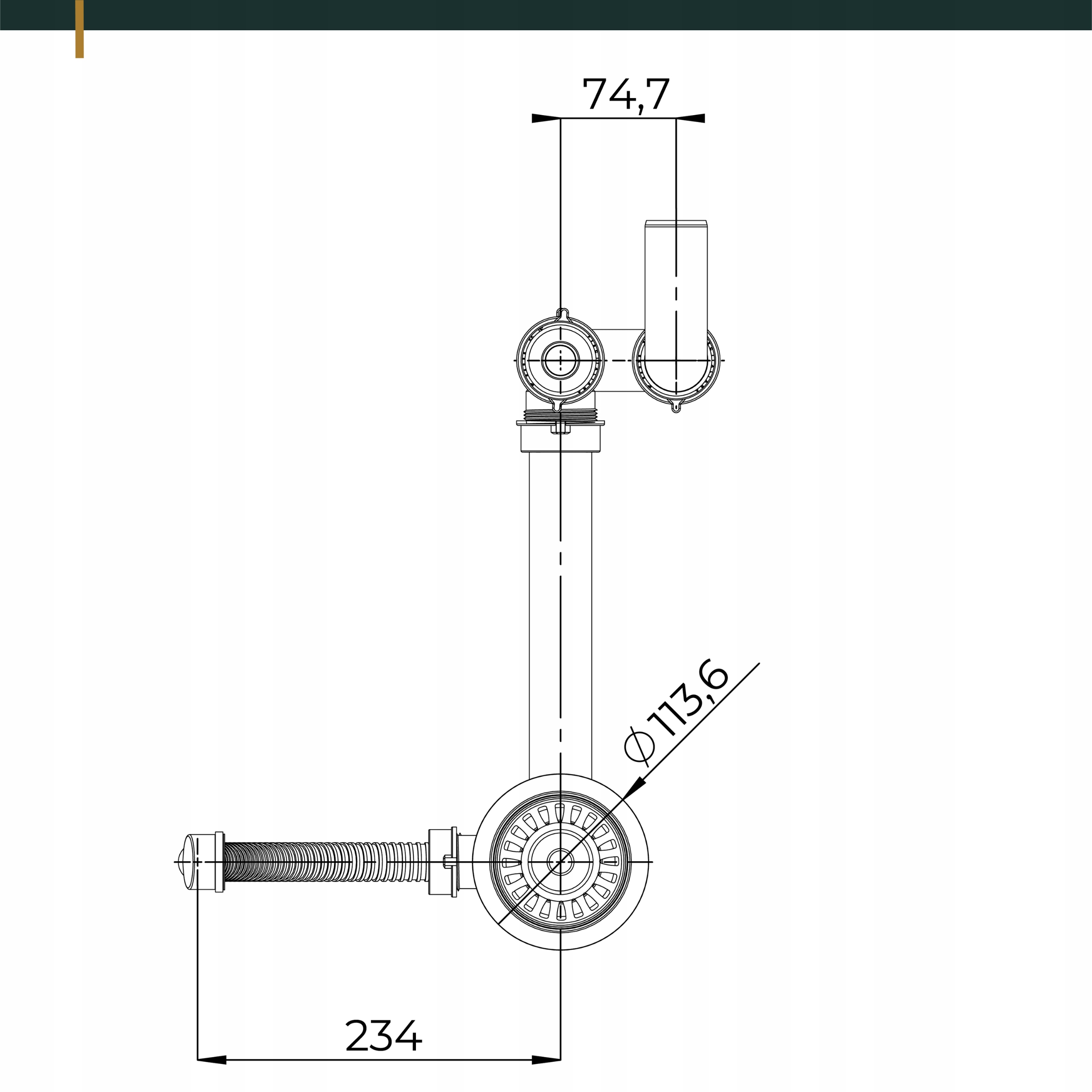 SYFON DO ZLEWU JEDNOKOMOROWEGO PRZYŚCIENNY MANUAL Materiał tworzywo sztuczne