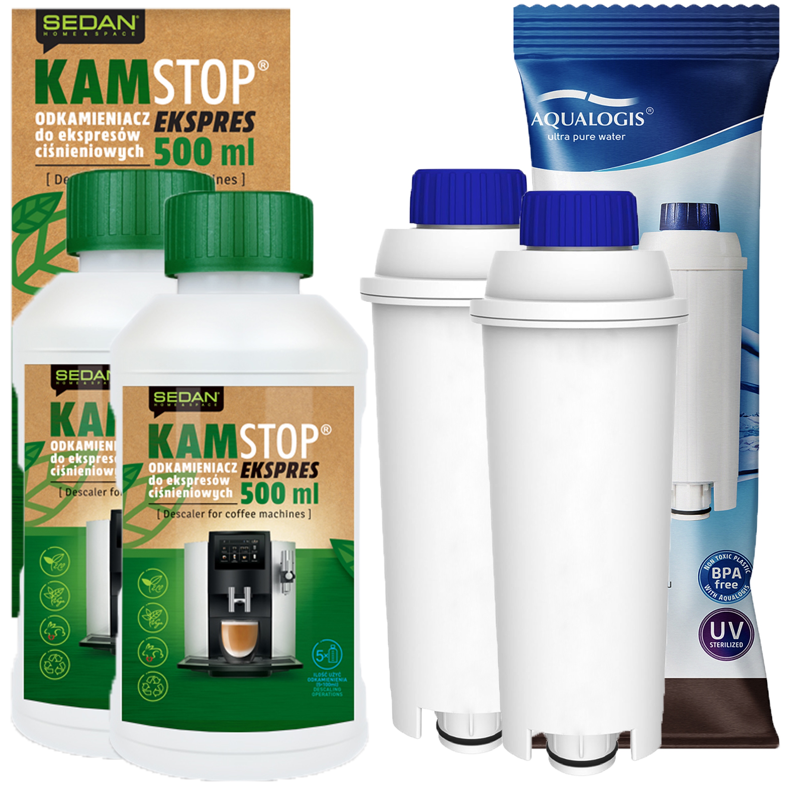 Sada pro kávovar Delonghi Odvápňovač 1000 ml Kamstop 2xFILTR AL-S002