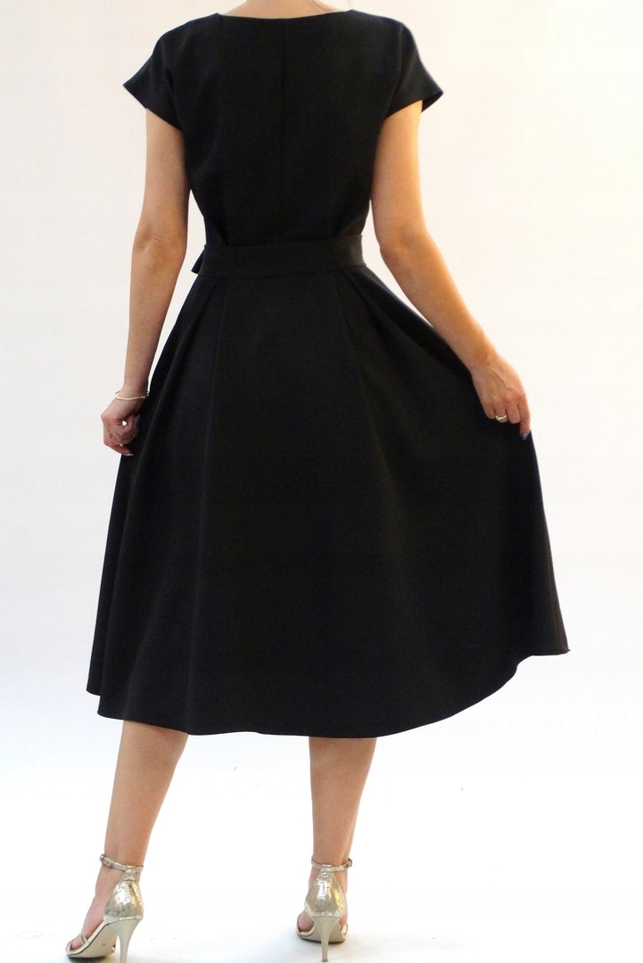 WIZYTOWA SUKIENKA MIDI GLAMOUR- CZARNA R.44 (34-54 Długość midi