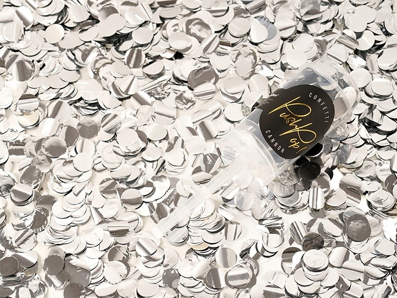 TUBA KONFETTI SREBRNE KÓŁKA Pop Up 15cm