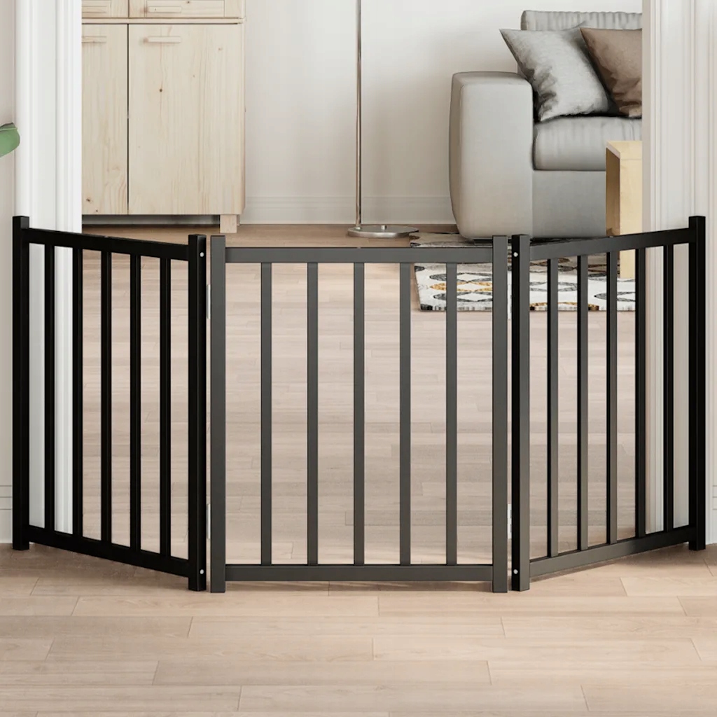 vidaXL Zábrana pro psy skládací 3 panely černá 150 cm masivní jedle