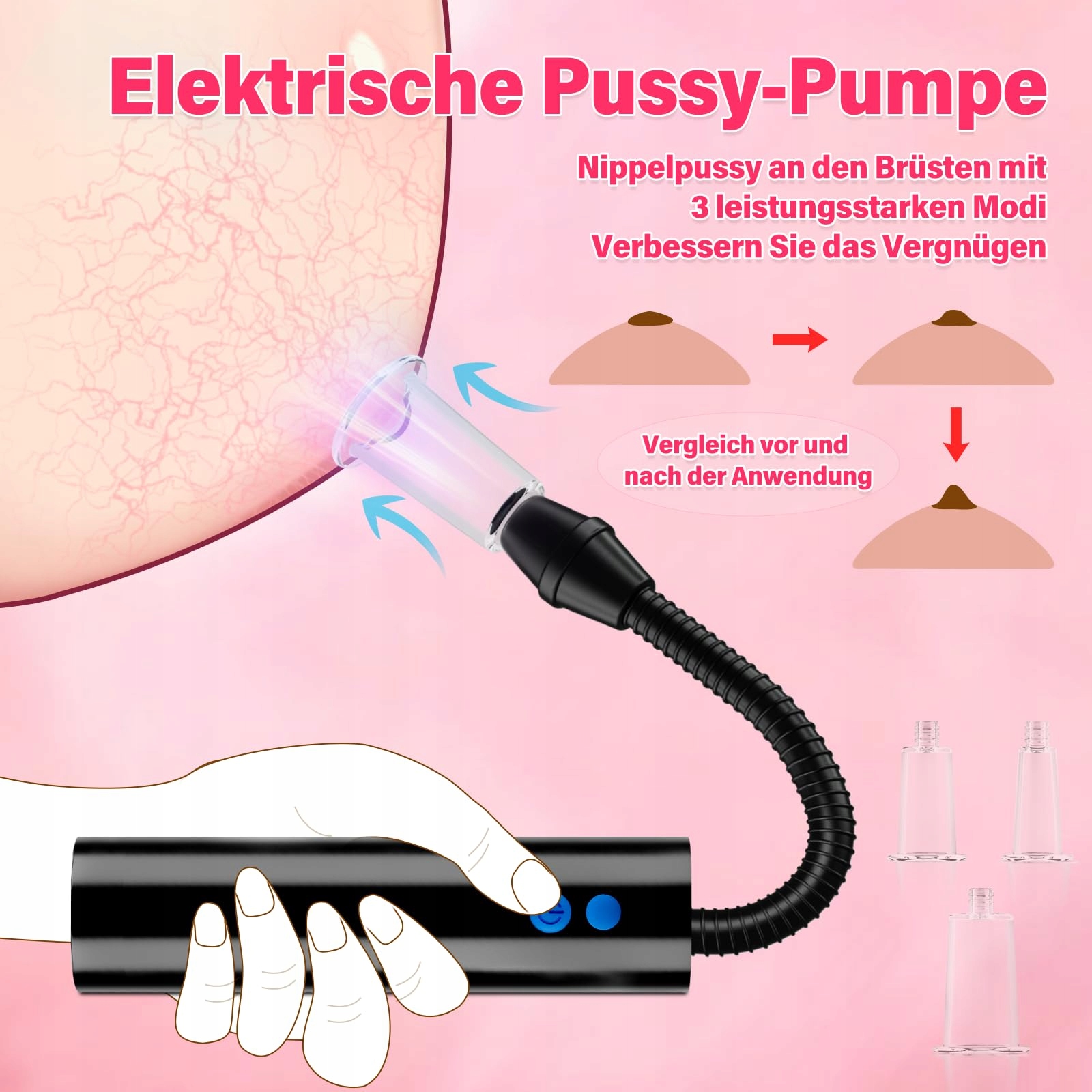 MUSCHIPUMPE Elektryczna Pompka Wibracyjna Dla Kobiet Z 3 Trybami Ssania — miniatura 3