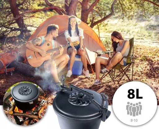 Żeliwny KOCIOŁEK Garnek MYŚLIWSKI węgierski PIECZONKI na Ognisko GRILL - 8L Producent Browin