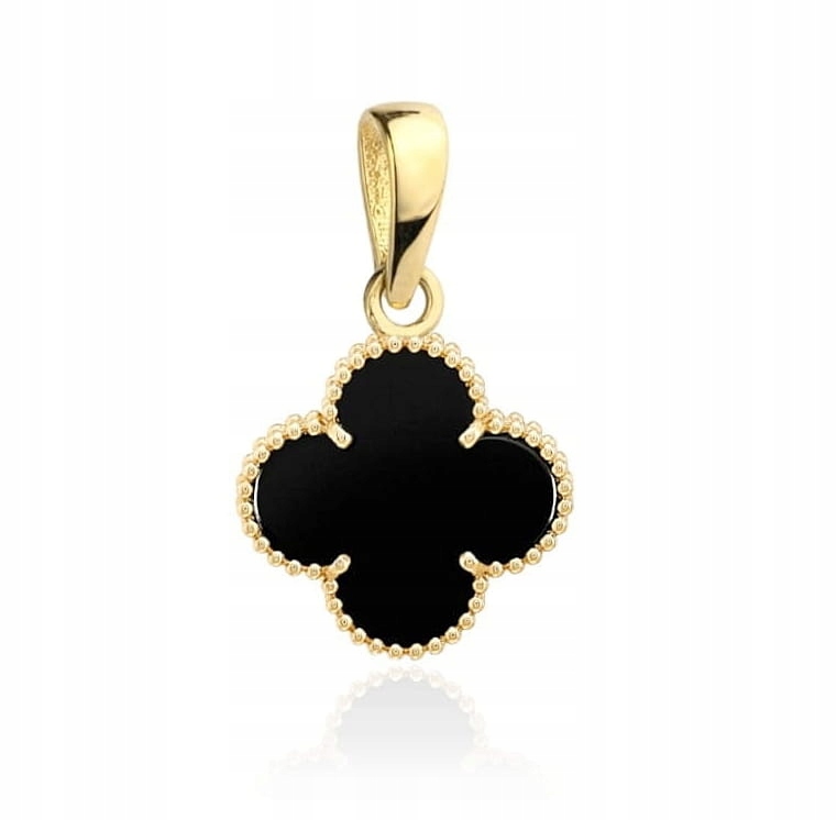 Zawieszka Złota z Czarną Koniczynką pr 585