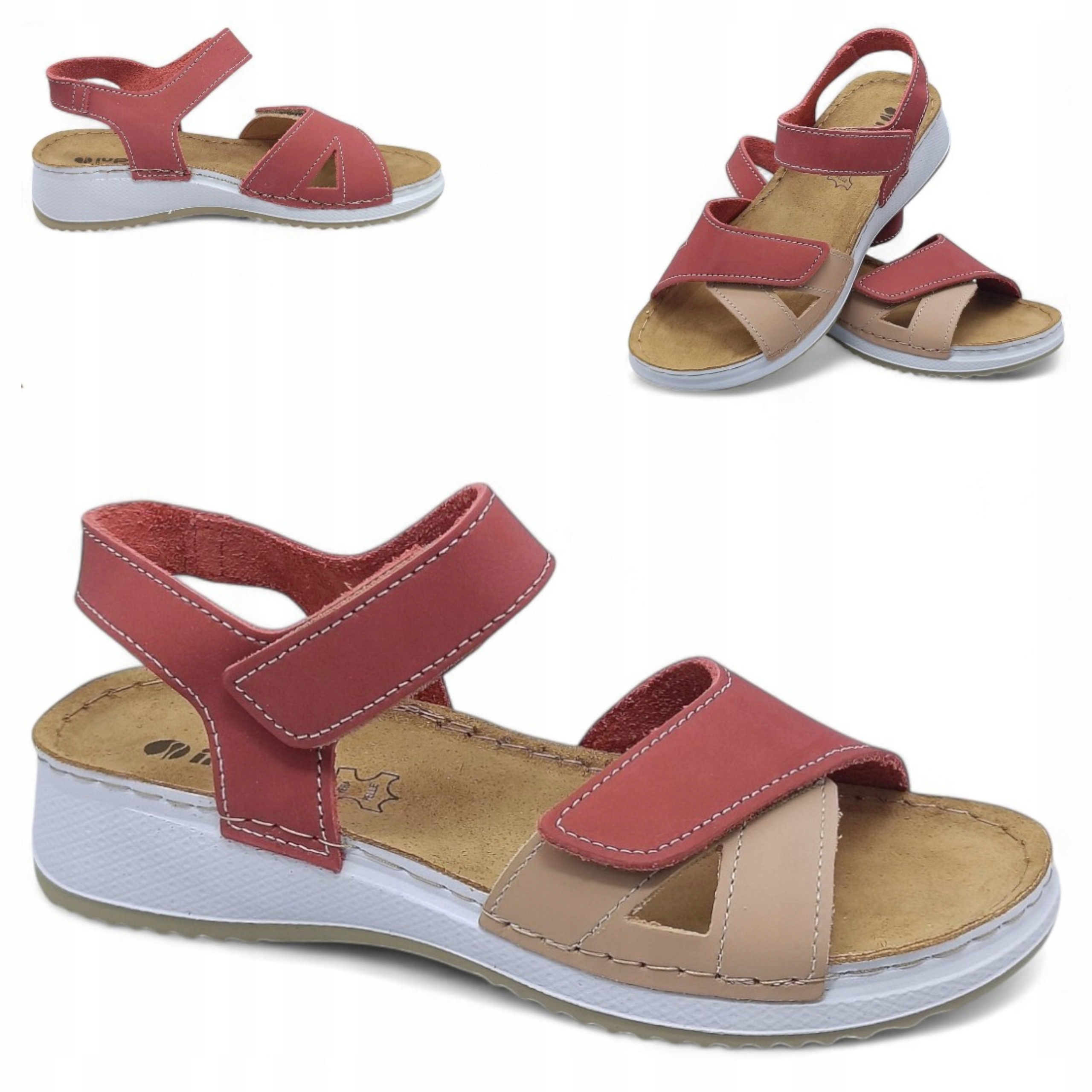 Pohodlné dámské kožené sandály 38 Nastavitelné na suchý zip Lehké Módní Inblu