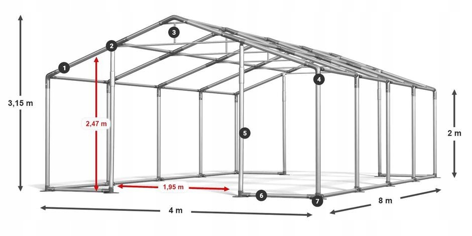 Namiot Ogrodowy 4x8m Imprezowy Weselny DAS 560 W Kolor biały wielokolorowy
