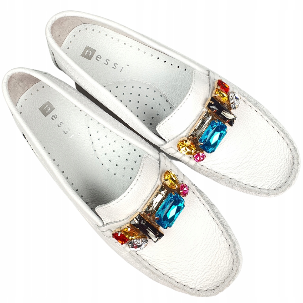 Mokasyny białe z kamieniami Nessi 19512 r.37