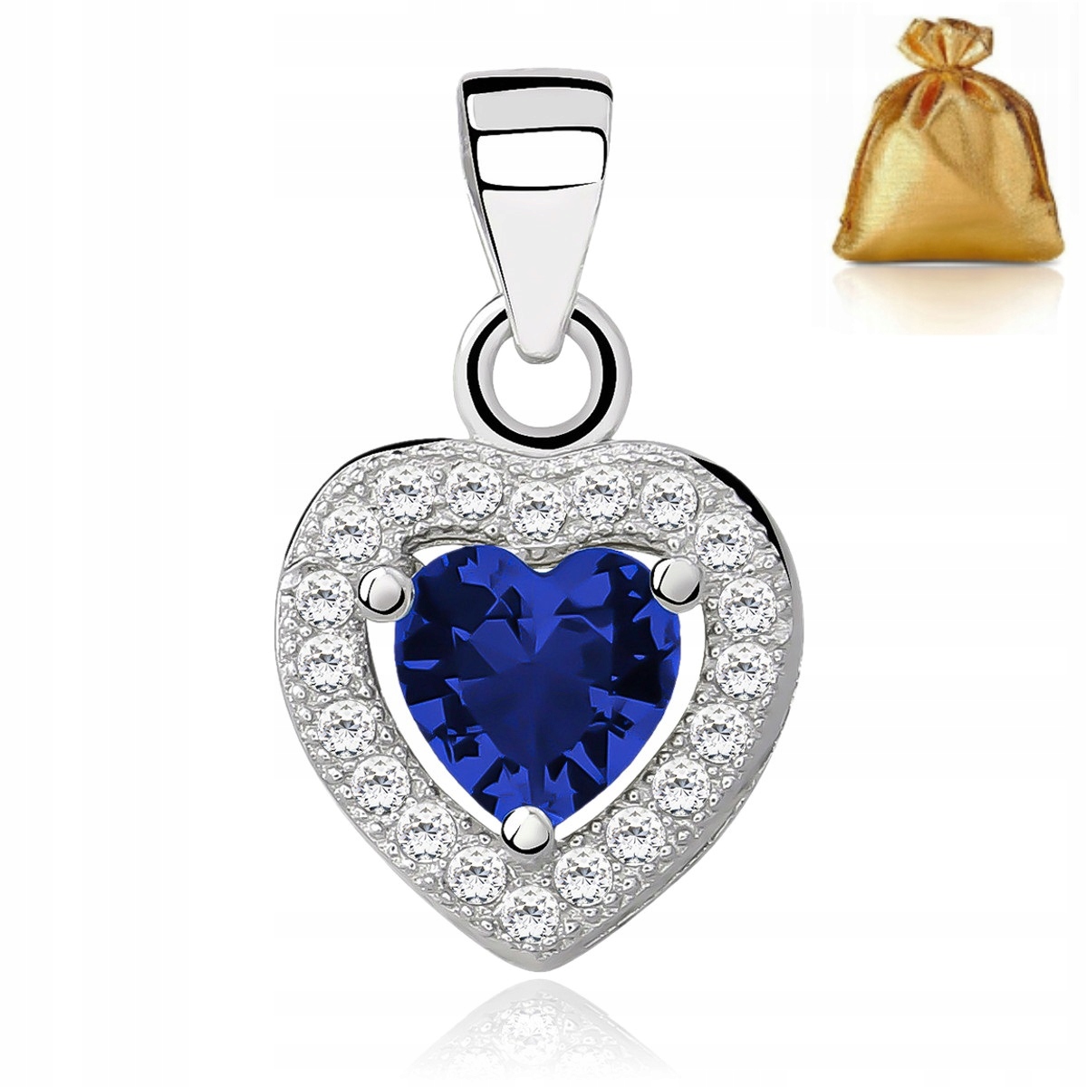 Stříbrný Přívěsek Srdce Modrý Křišťál Stříbro 925 Rhodiovaný Zirkony