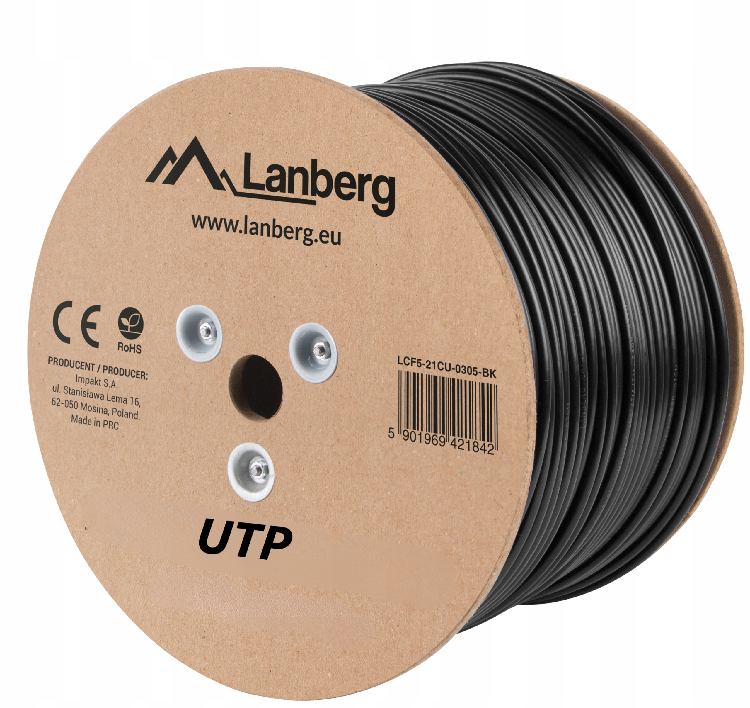 Przewód Kabel Sieciowy Lan Skrętka Zewnętrzny U/utp KAT.5E Cat 50M Lanberg