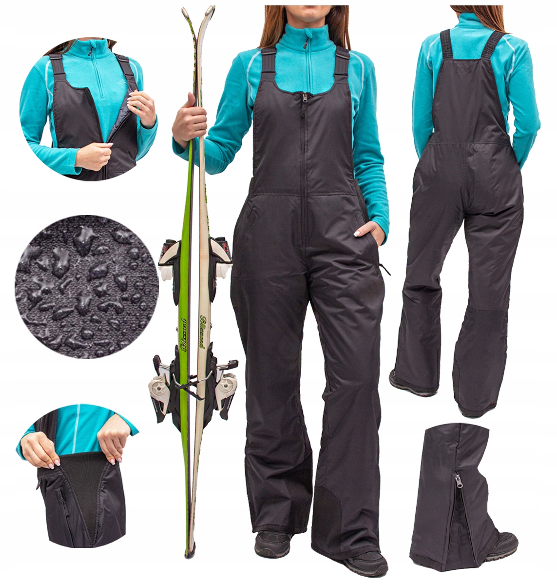 Spodnie narciarskie Damskie kombinezon Wodoodporny termo Firi czarny Xs