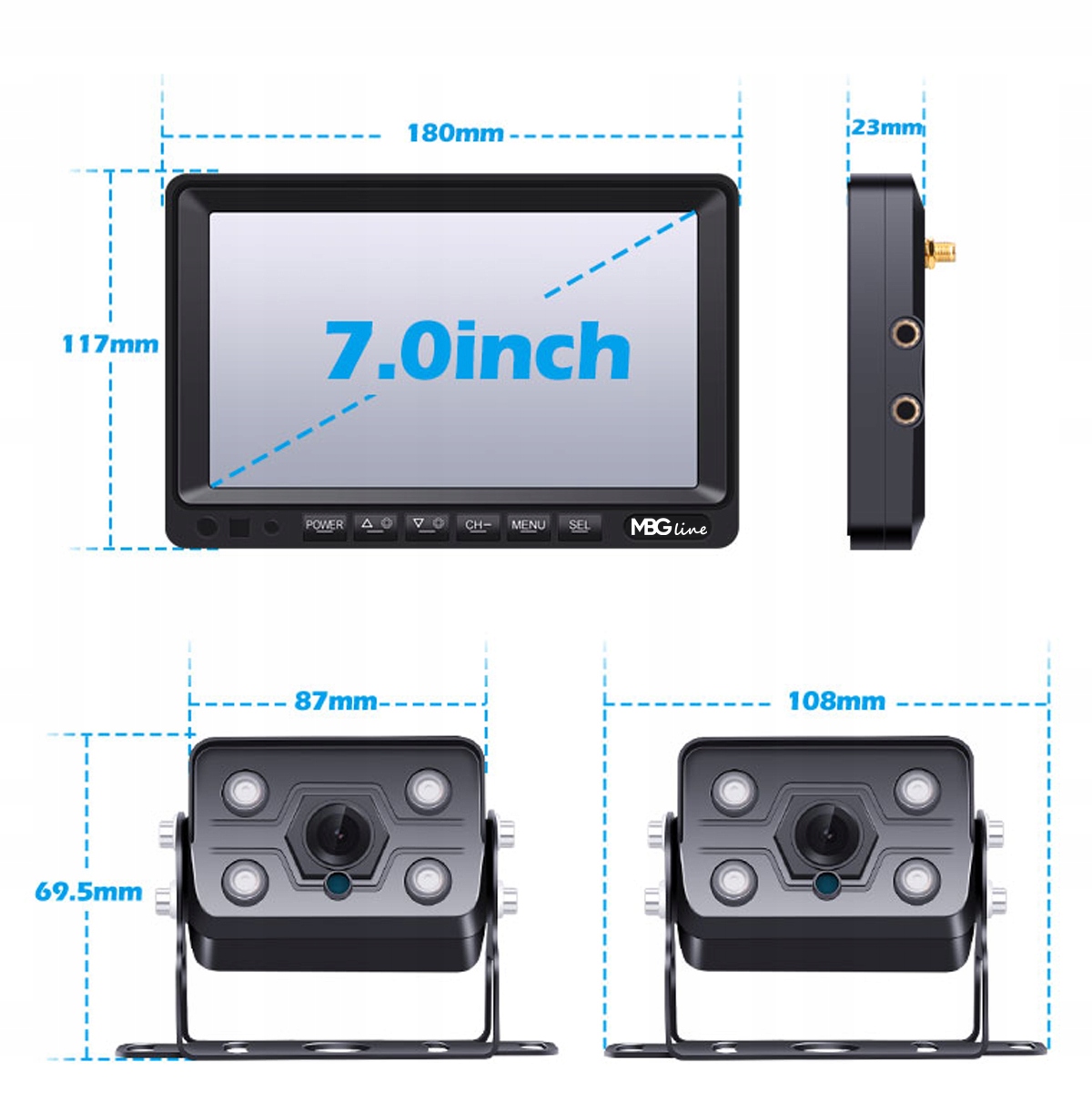 BEZPRZEWODOWY ZESTAW COFANIA IPS KAMERA FHD + 64GB Wyświetlacz LCD ekran