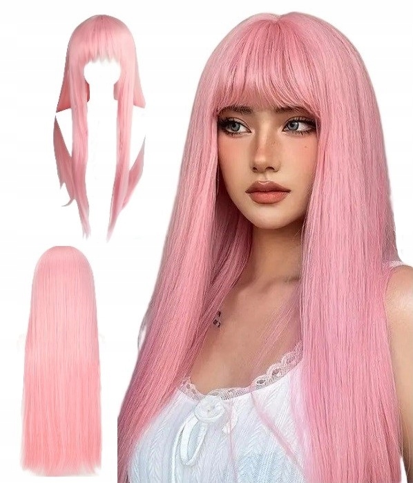 Dámská Paruka Dlouhé Vlasy Růžové Rovné Umělé Syntetické 73 CM