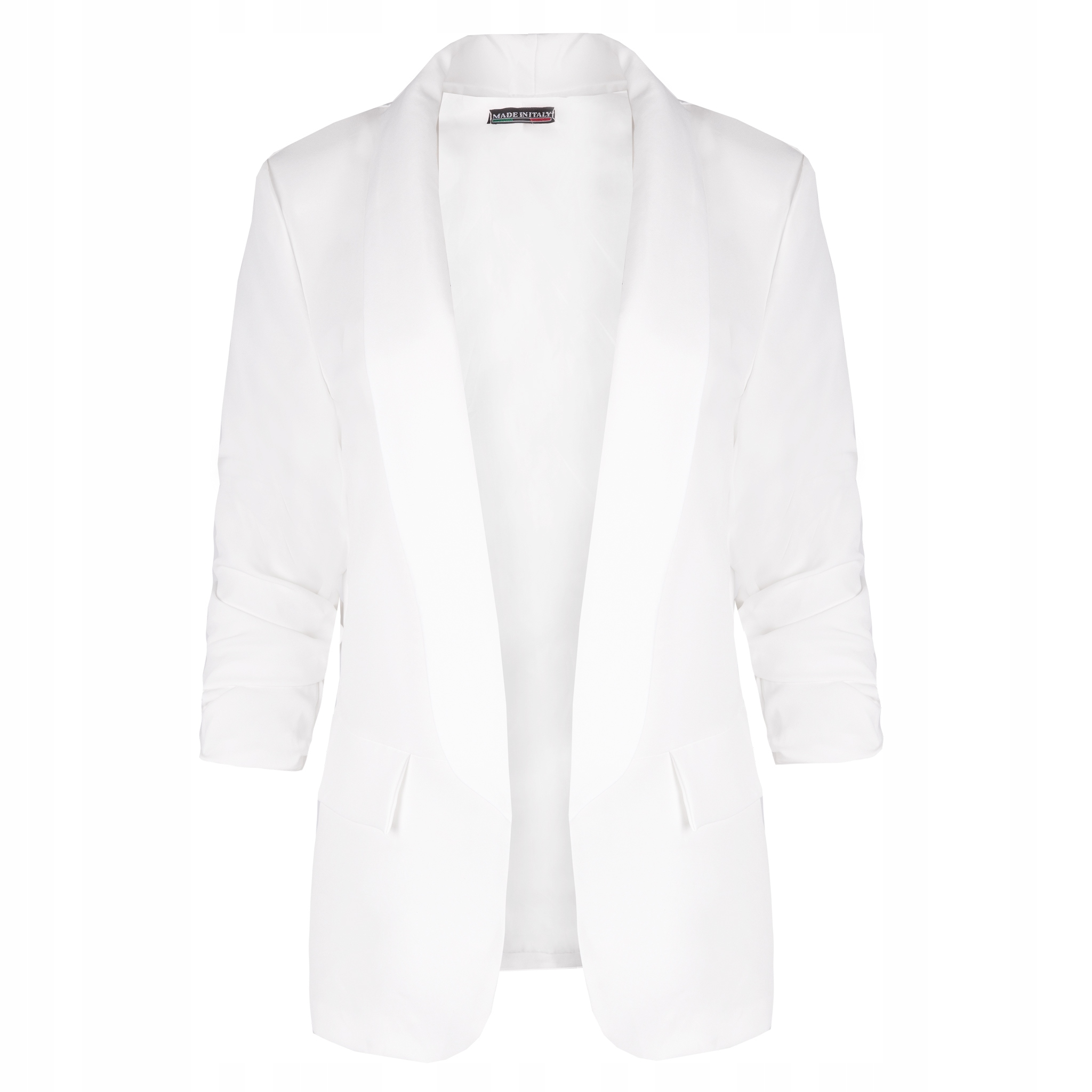 Marynarka Damska Drapowane Rękawy Żakiet Duże Rozmiary Biała 42