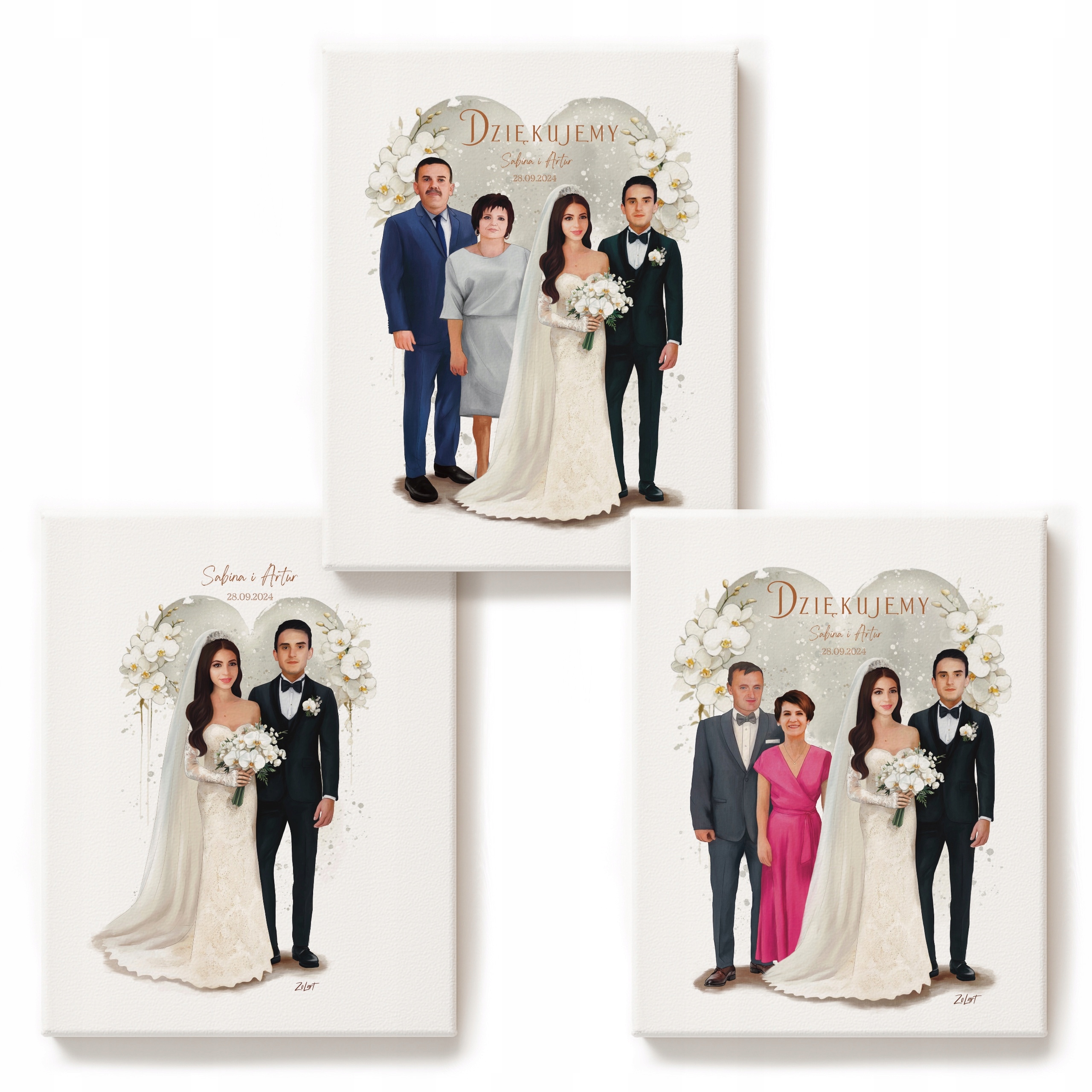 Sada 3 portrétů jako poděkování rodičům Styl Malířský obraz 30x40