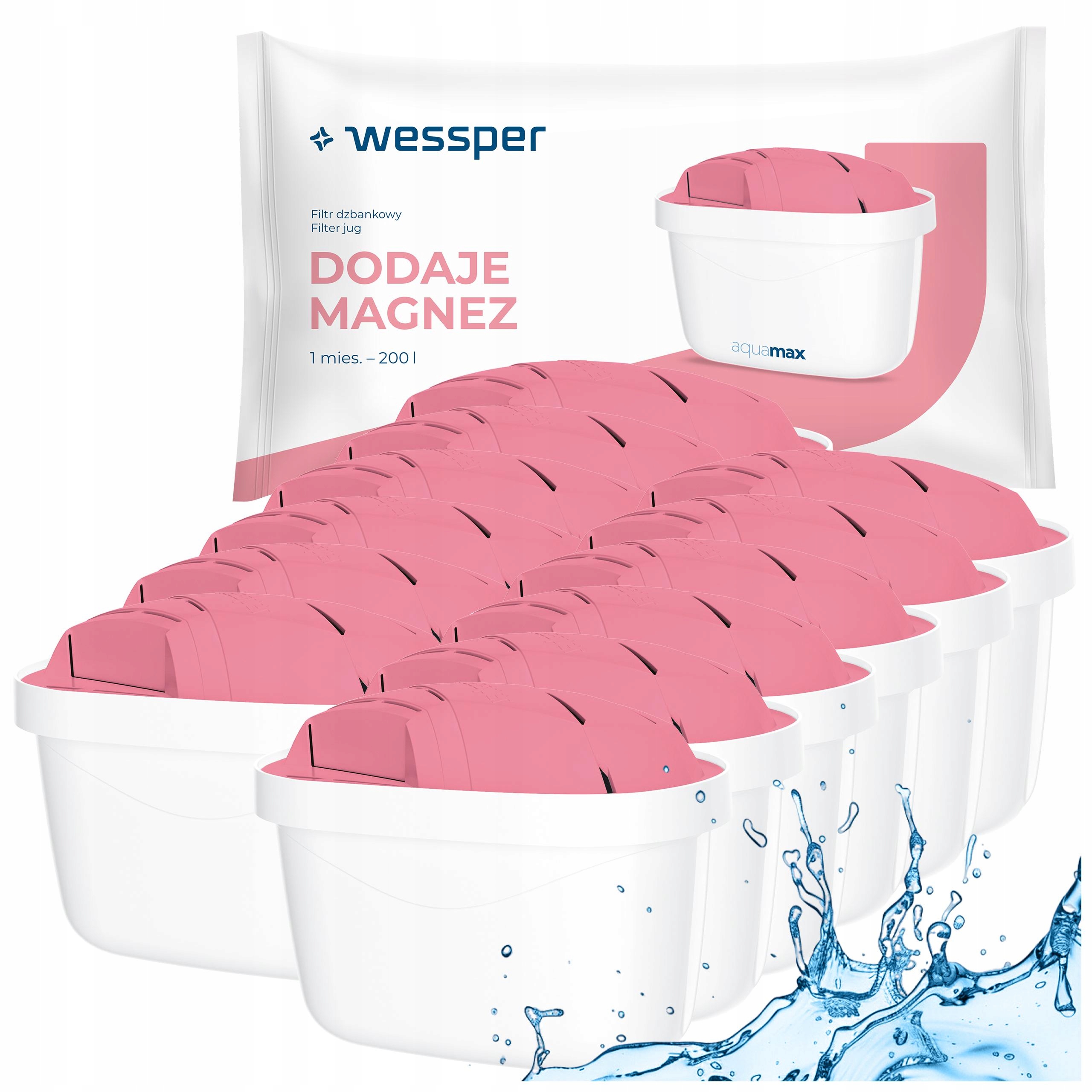 12x Filtry z magnezem do dzbanek Brita Marella XL wkłady Wessper Mg+