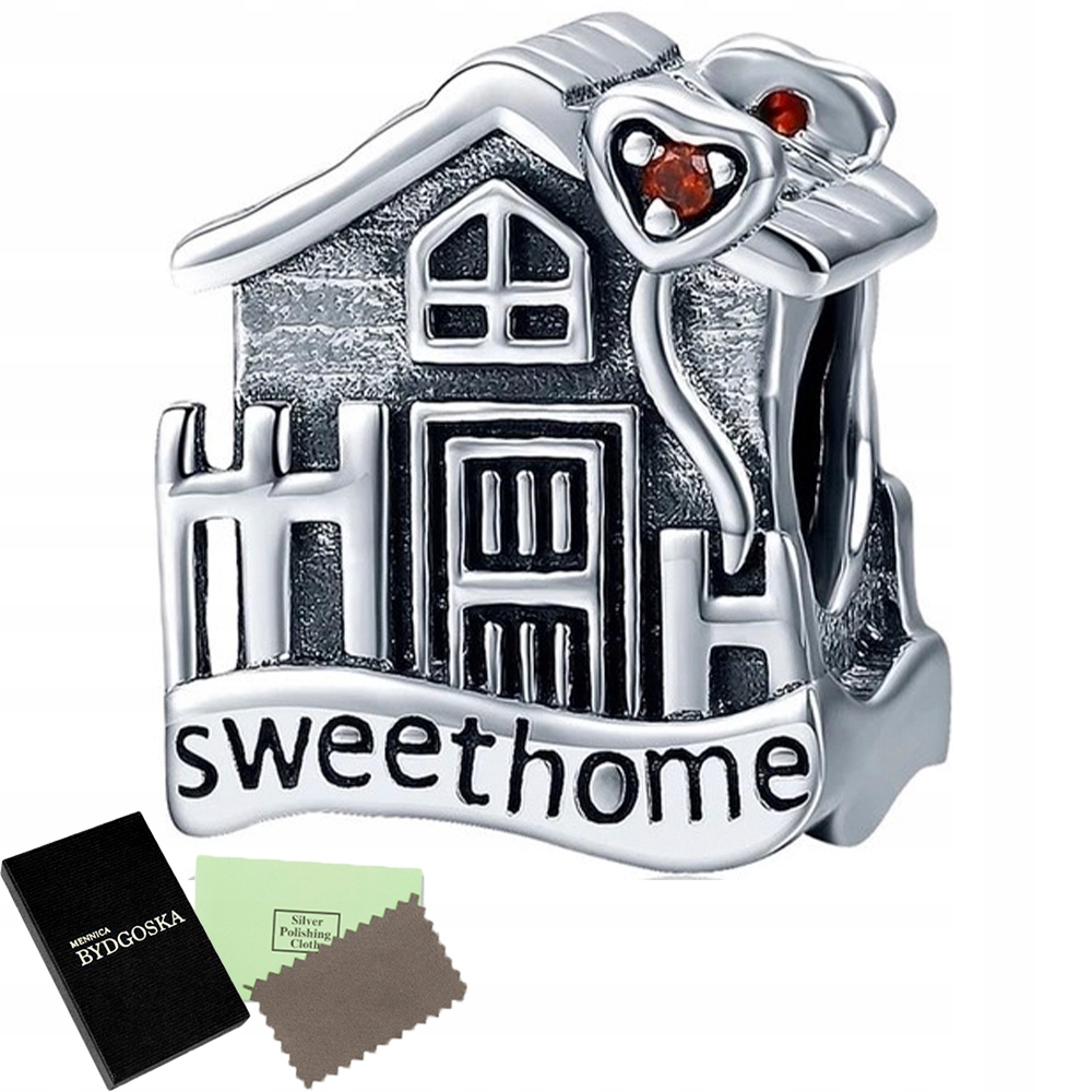 

Zawieszka Charms Srebrny Dom Rodzina Serce Beads