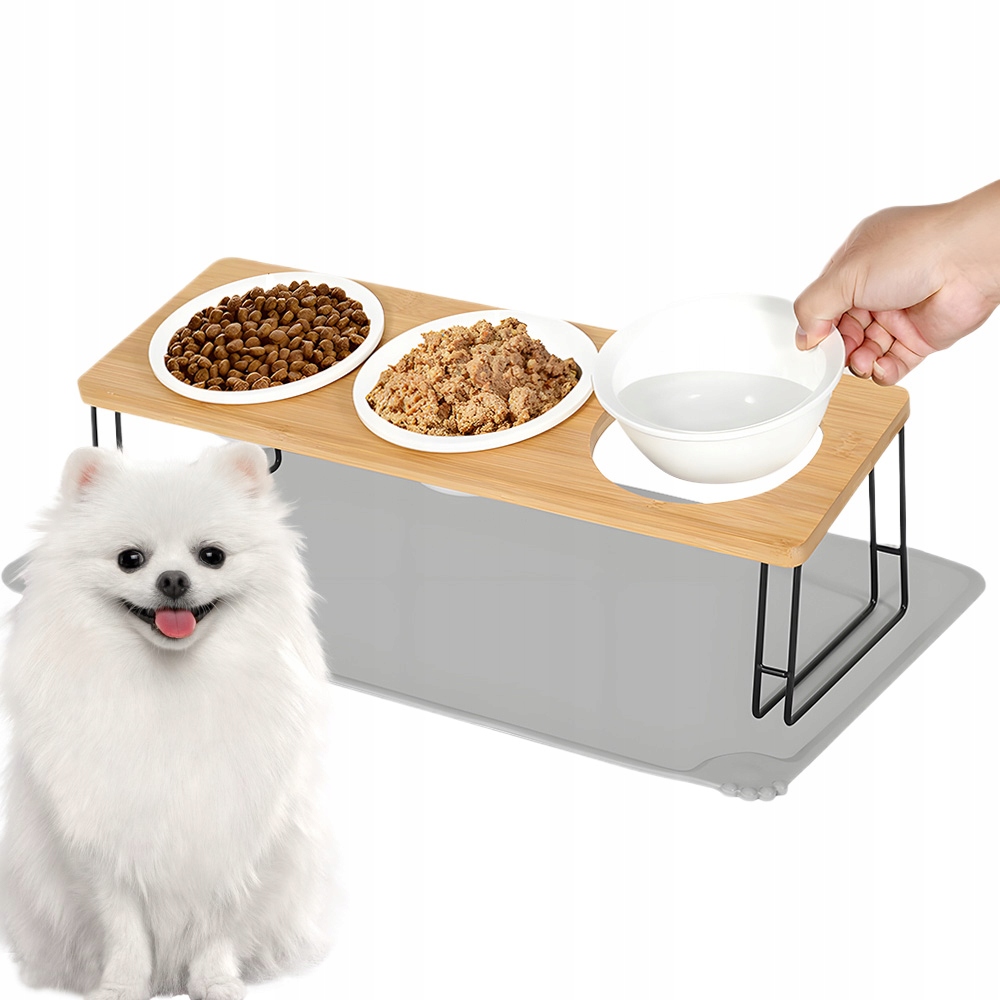 Levně Miska Pro Kočky Psa Tříkeramická Sada 3KS Na Stojanu Misky