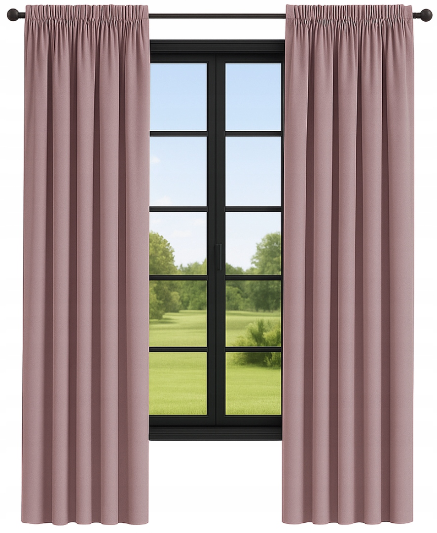 Hladké hotové velurové záclony 140x230, záclony na pásce, klasické, růžové