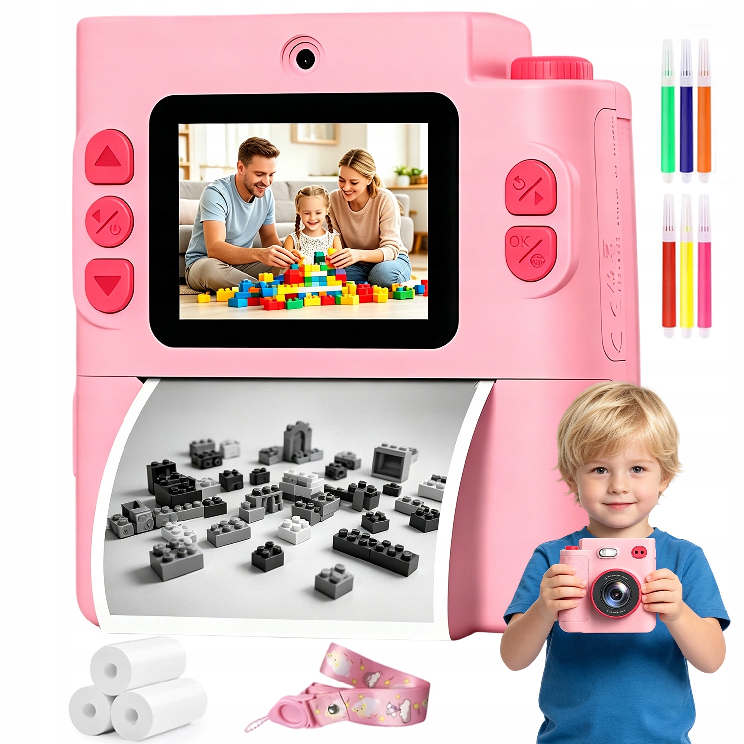 Aparat Natychmiastowy Dla Dzieci 2" Ekran 1080P 1300MAH Różowy