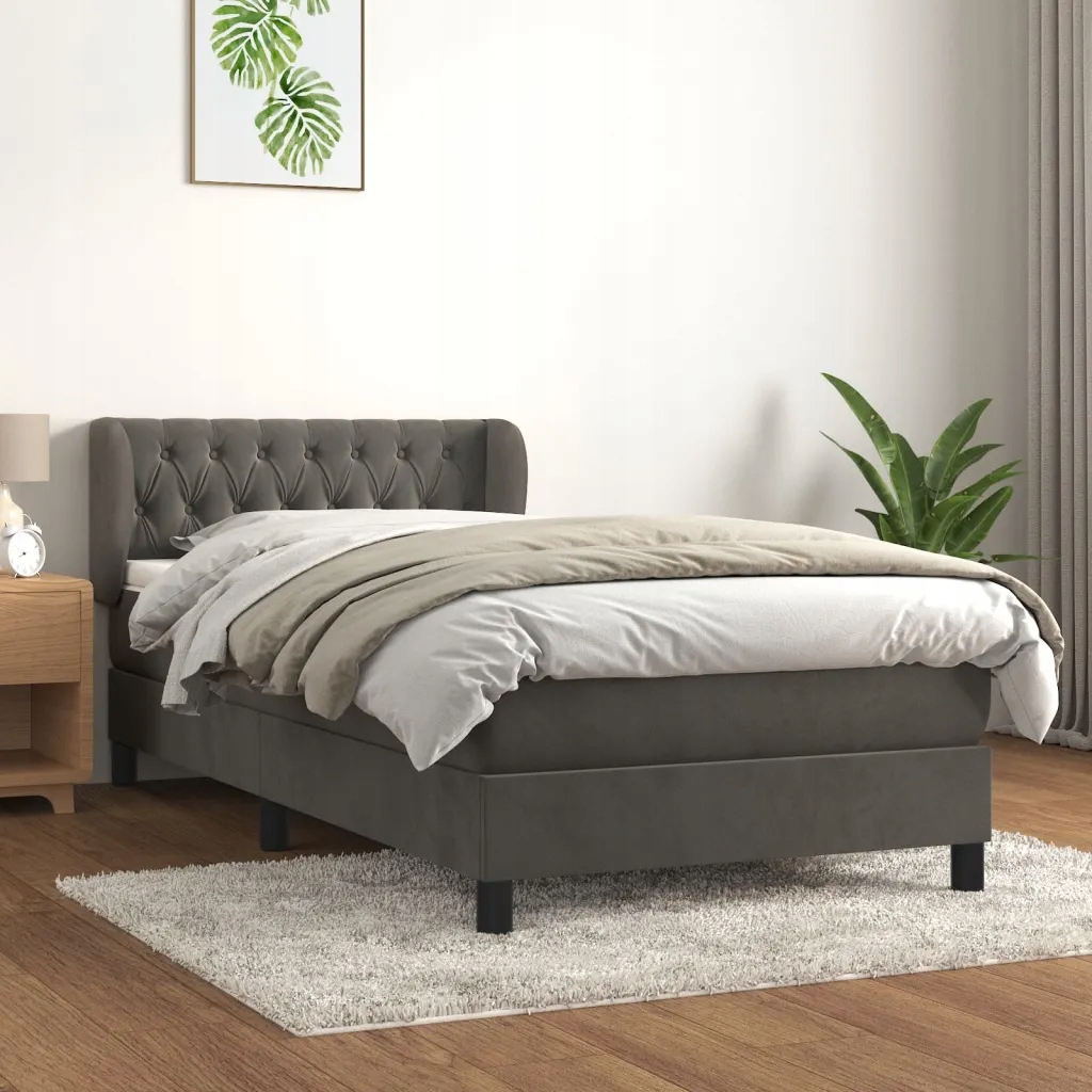 Box spring postel s matrací tmavě šedá 90x190 cm samet Šedá 3127644