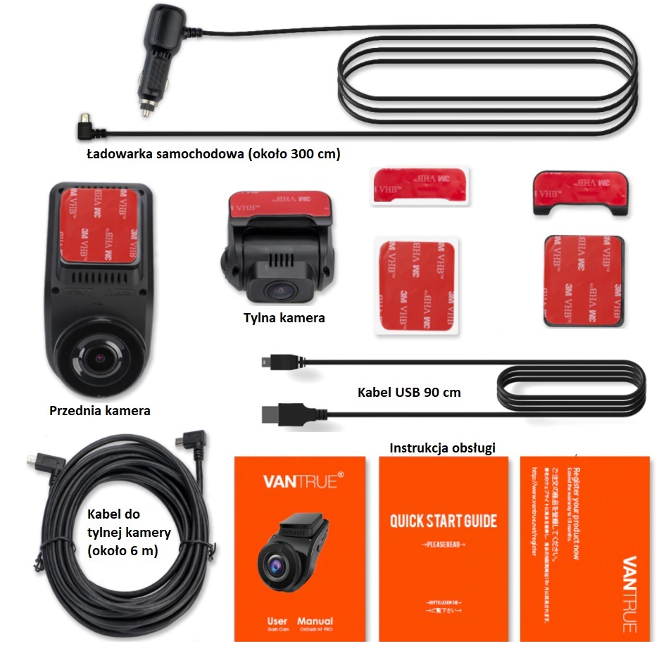 Wideorejestrator przód tył VANTRUE S1 + 128GB +ACC Model S1