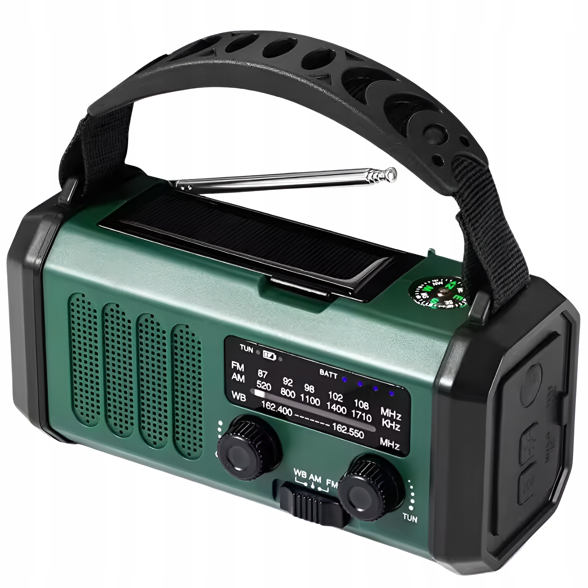 RADIO AWARYJNE 10000mAh SOLARNE POGODOWE FM AM SOS Z ŁADOWARKĄ USB KOMPAS Kolor zielony