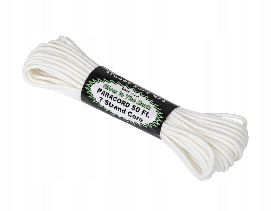Outdoorová šňůra Atwood Rope Mfg 550 Paracord Uber Glow 15 m bílá