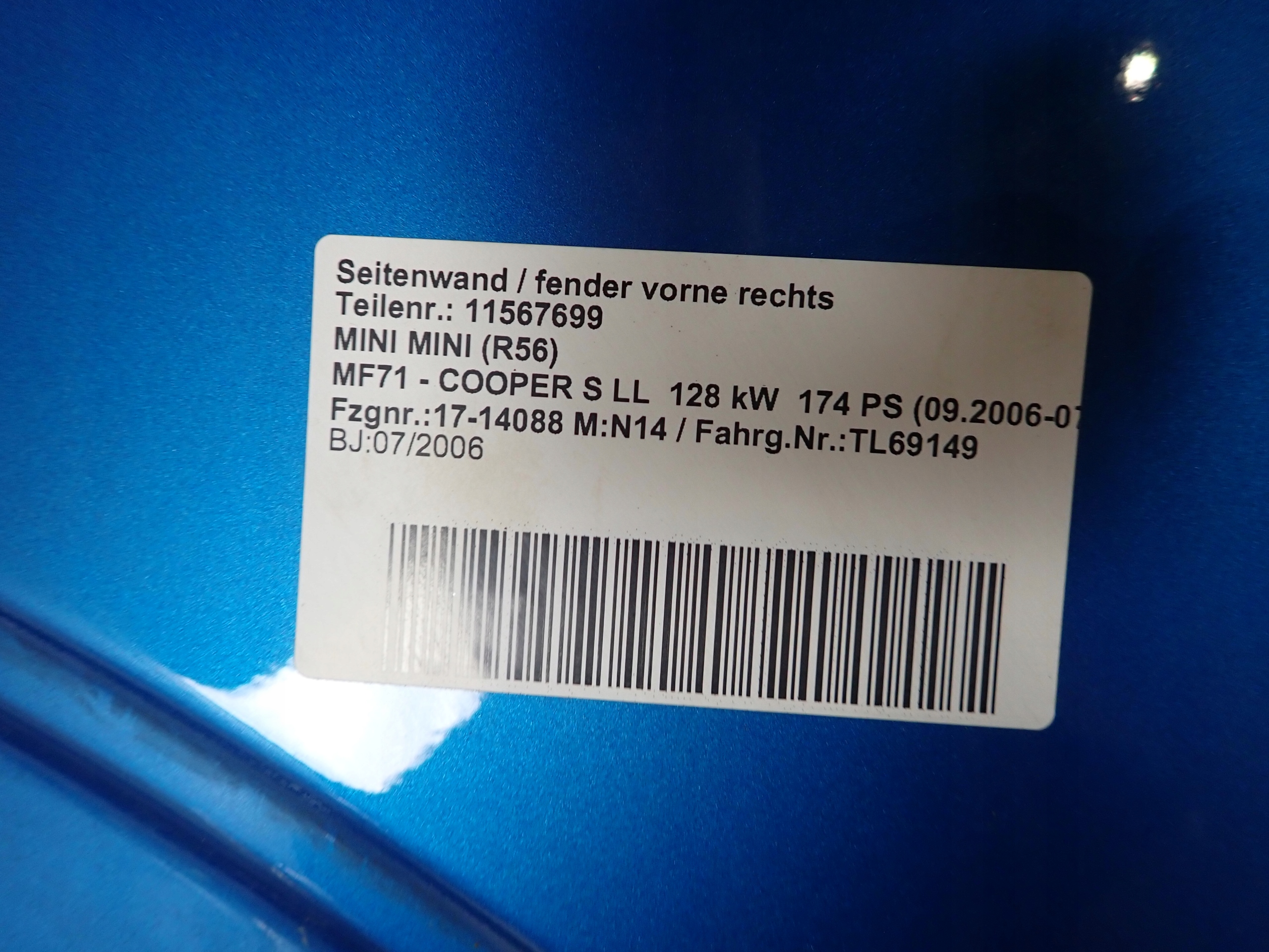 MINI COOPER II R56 06- fender right front front
