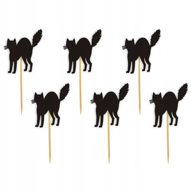 Dekoracja ozdoba piker HALLOWEEN koty czarne 6 szt
