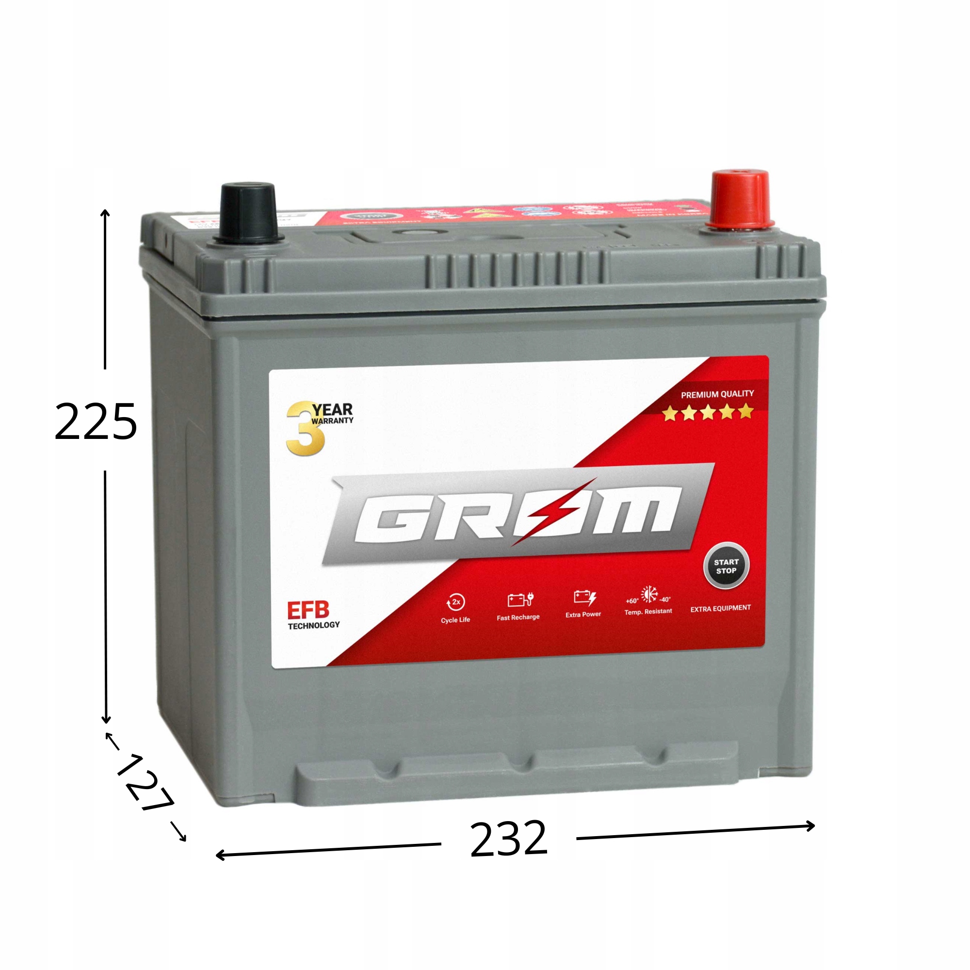 Akumulator GROM EFB START&STOP 45Ah 460A Japan Prawy Plus DTR Numer katalogowy części GROM45EFBP