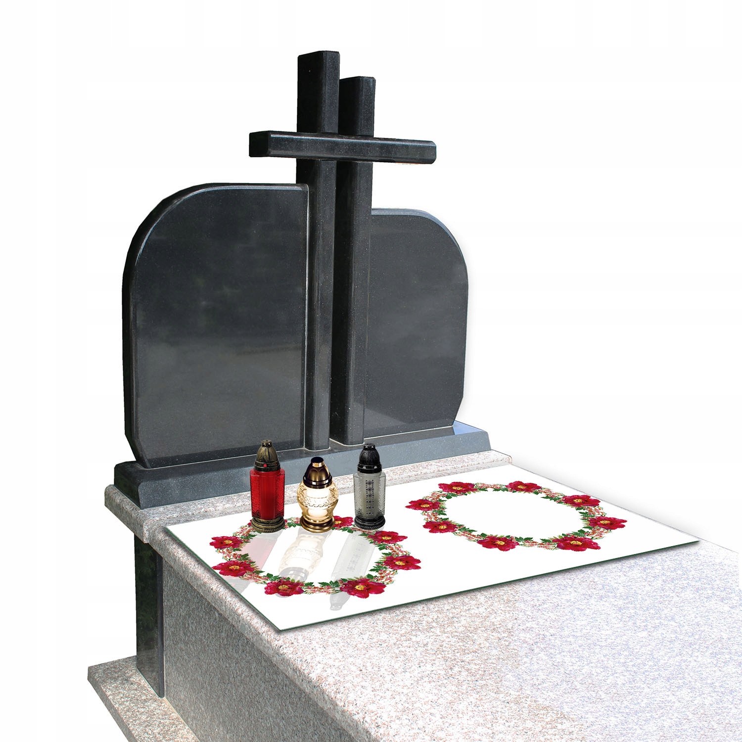 Podstawka pod ZNICZ szyba HARTOWANA na POMNIK CMENTARZ wzór Wianek 90x52cm Długość 52 cm