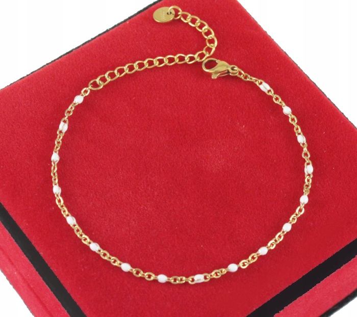 

Bransoletka Złota Białe Koraliki Stal Chirurgiczna