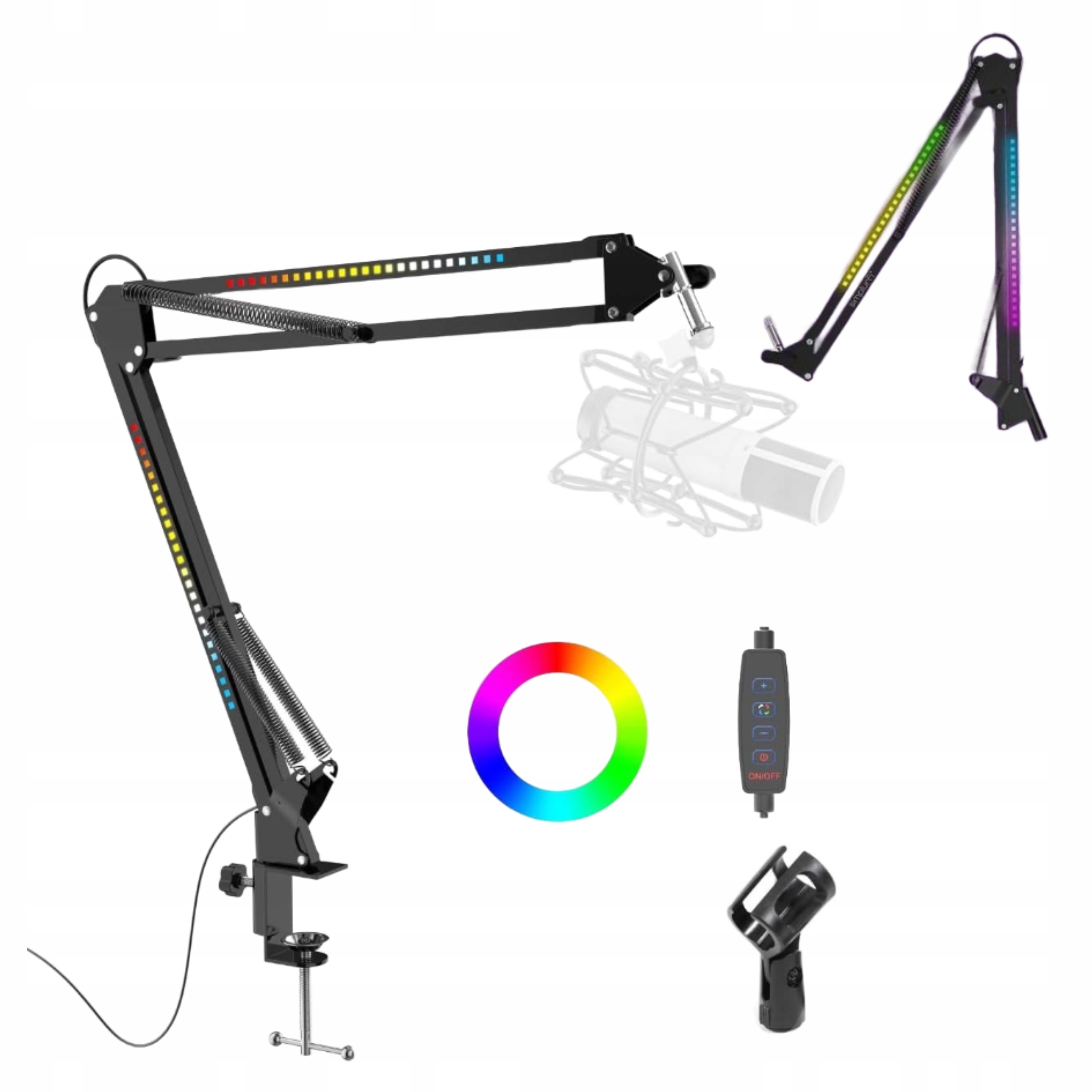 Rgb Statyw Mikrofonowy Regulowany Wysięgnik Biurkowy Do Streamu Czarny