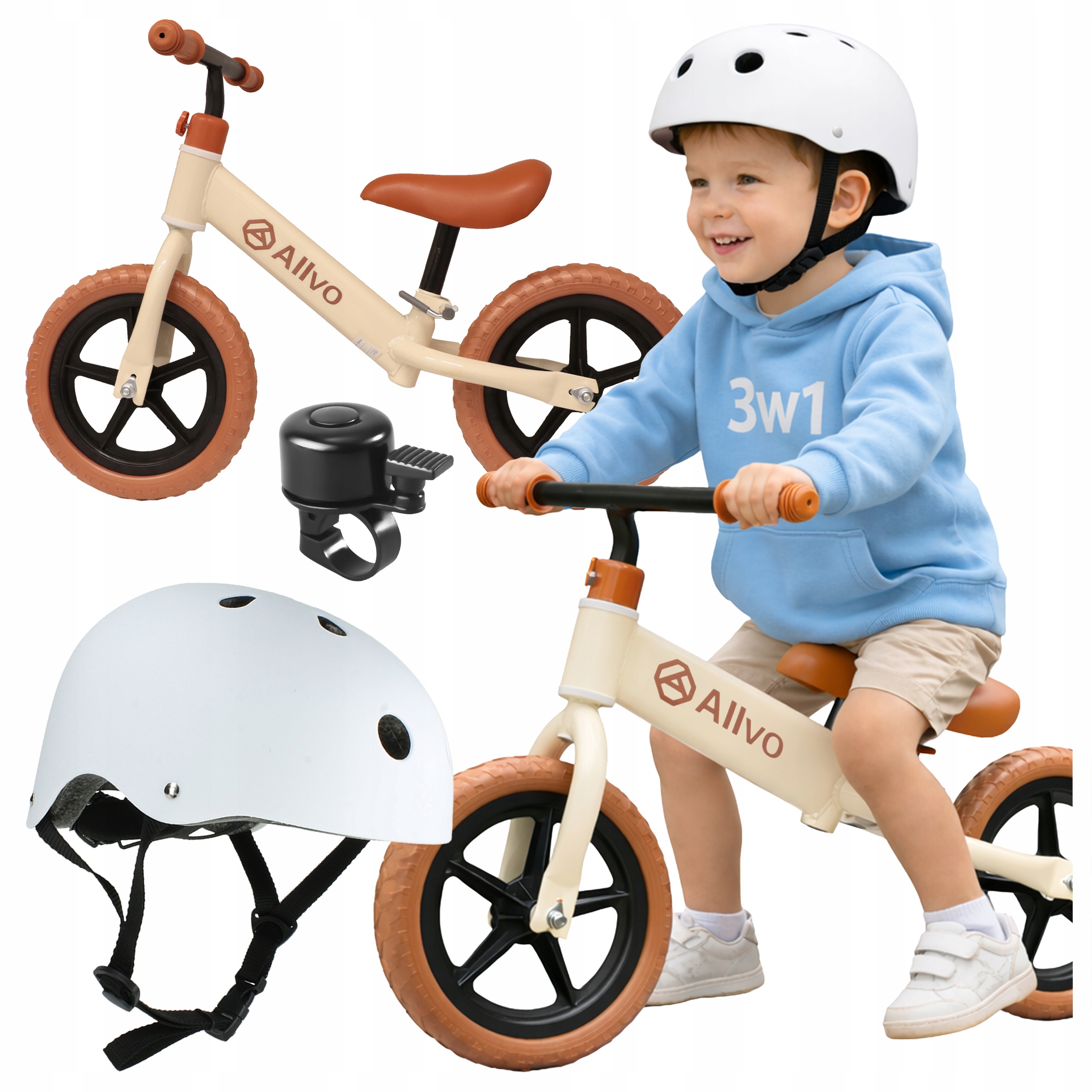 Rowerek Biegowy Rower Dla Dzieci Lekki Regulowany Zestaw 3W1 Kask Dzwonek