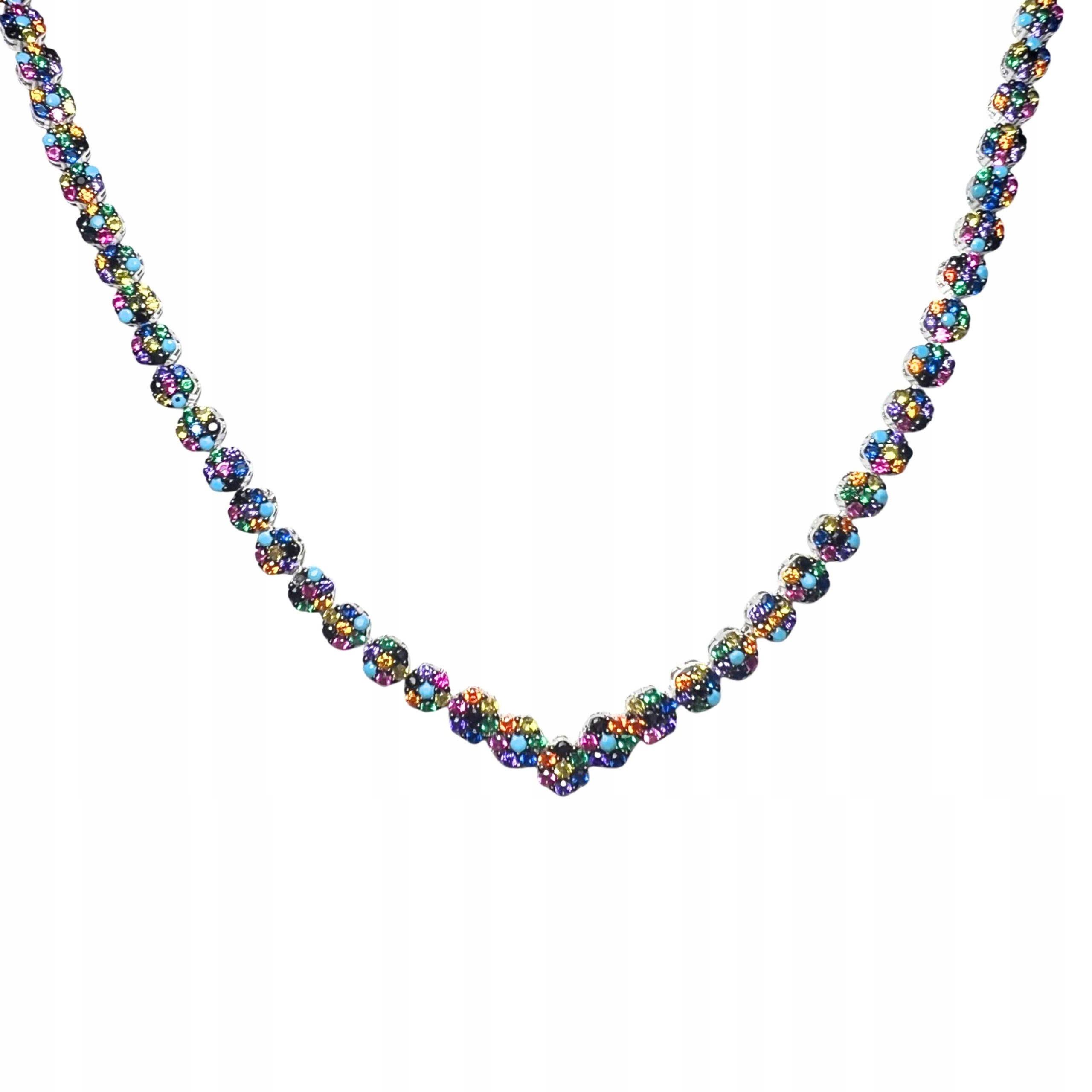 Dámský Stříbrný Náhrdelník Ryzost 925 Barevné Zirkony Květiny Elegantní