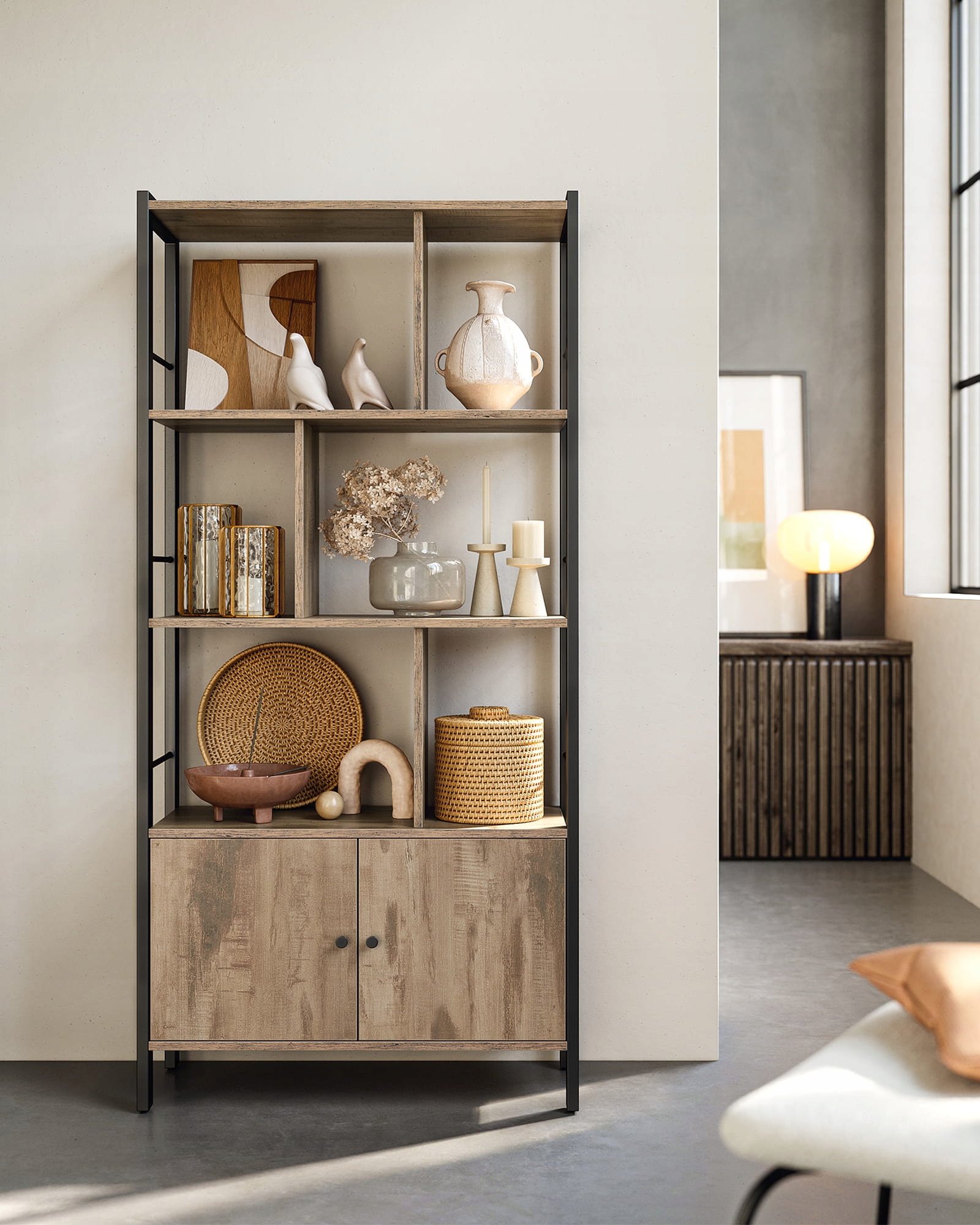 Regał z zamykaną szafką loftowy industrialny rustykalny beż Kod producenta RB1027 ZANZARA