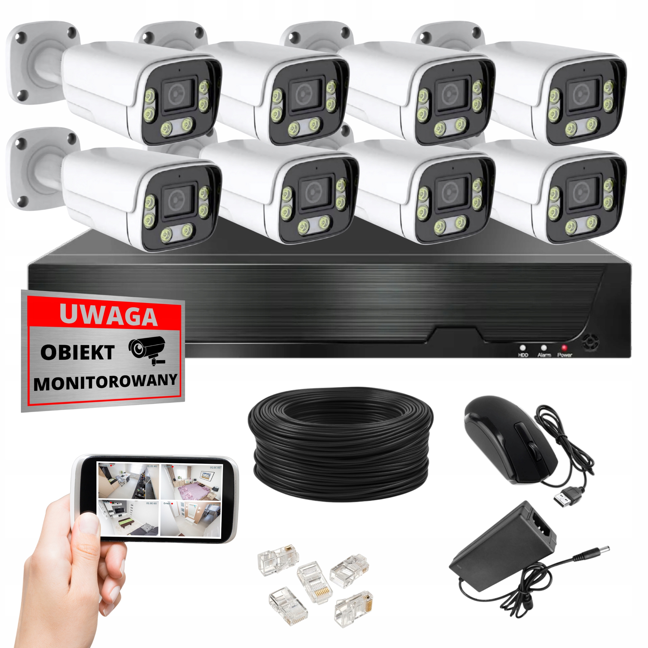 Sada Monitorovacích Kamier 8x Kamera DVX PT8 Ip Poe 8MPX 4K Uhd Registrátor