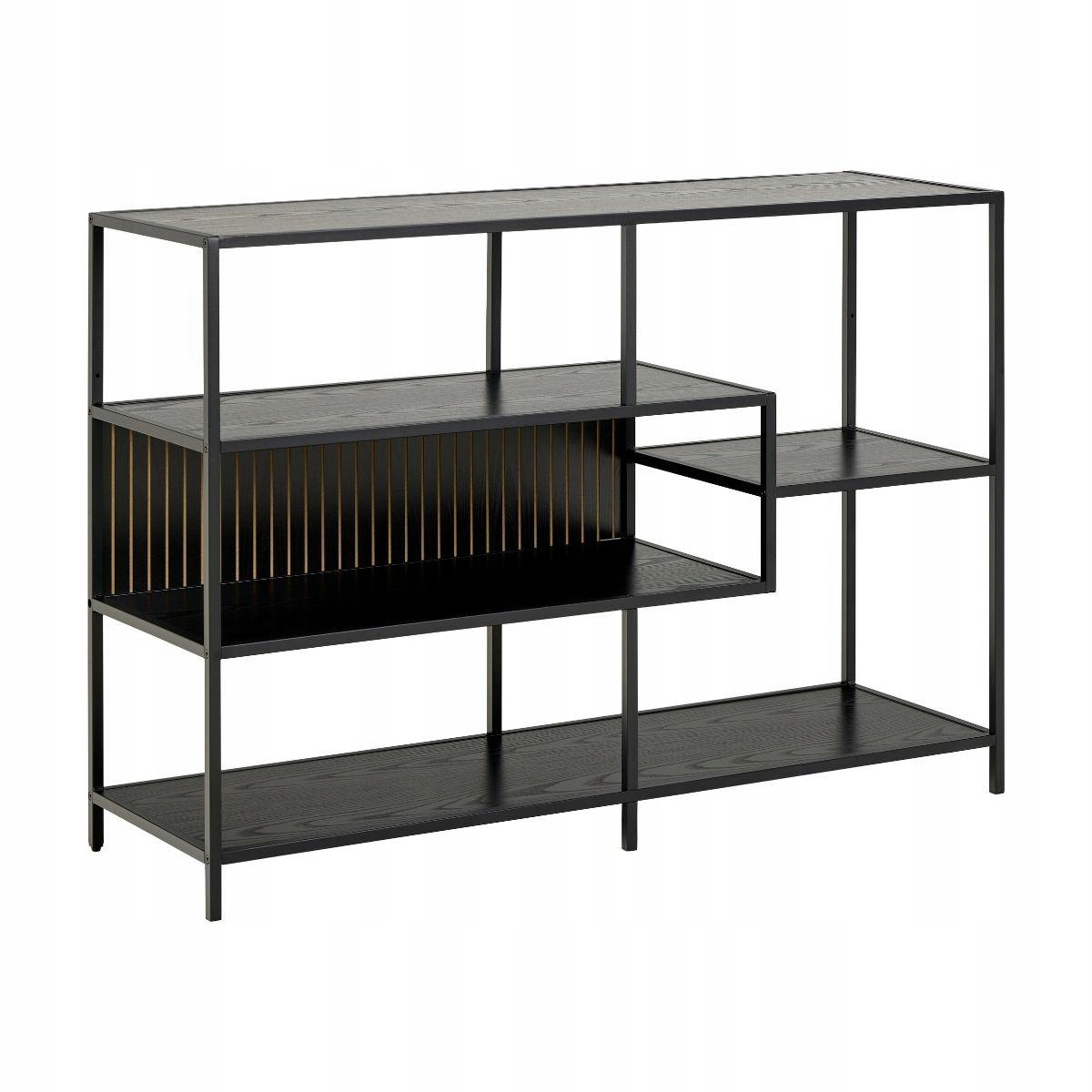 Regál na knihy, dekorácie do obývačky, kancelárie, 4 police, čierny Seaford