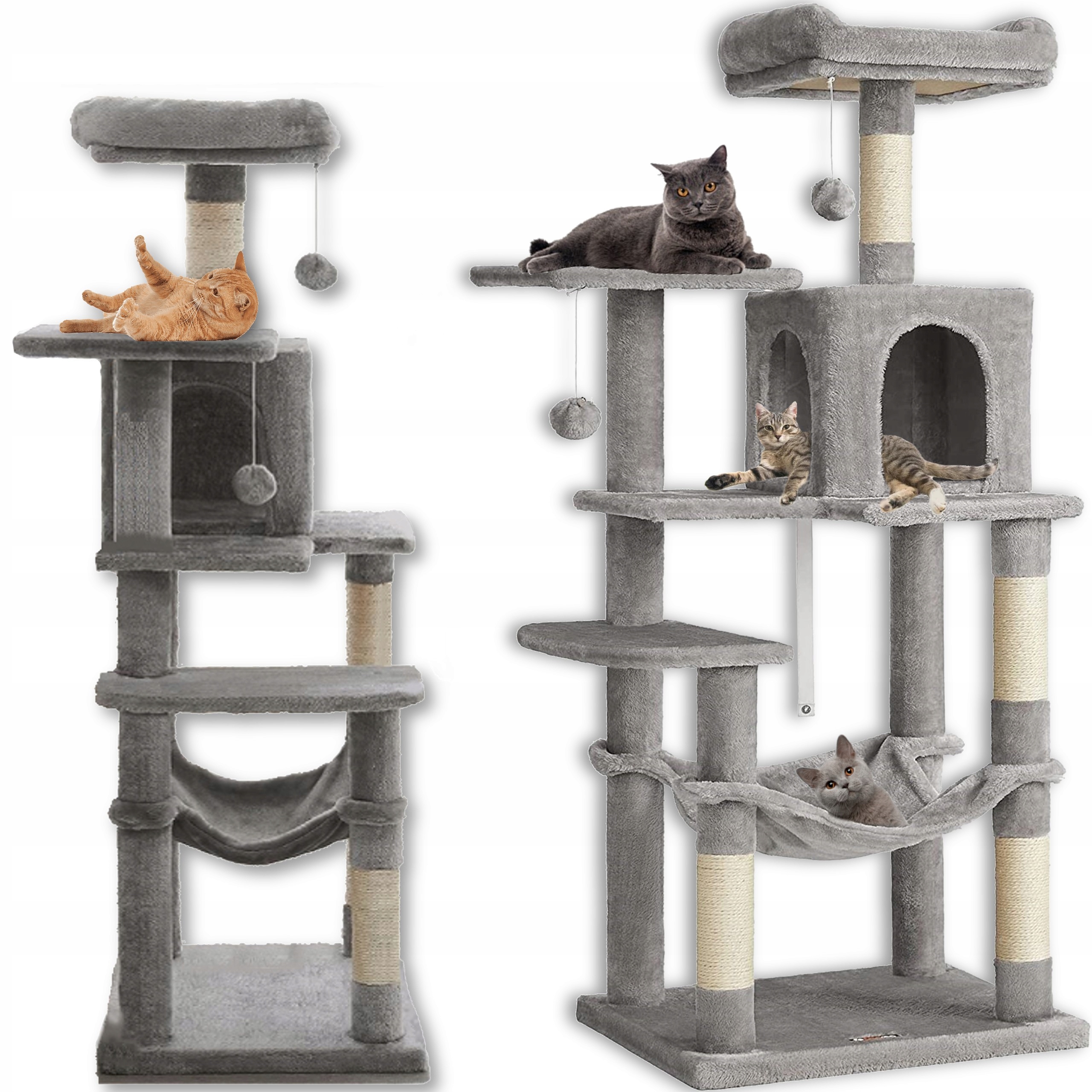Levně Škrabadlo Pro Kočky Velké 6 Úrovní XL Pelíšek Sloupek Domeček 143 CM Na Škrábání