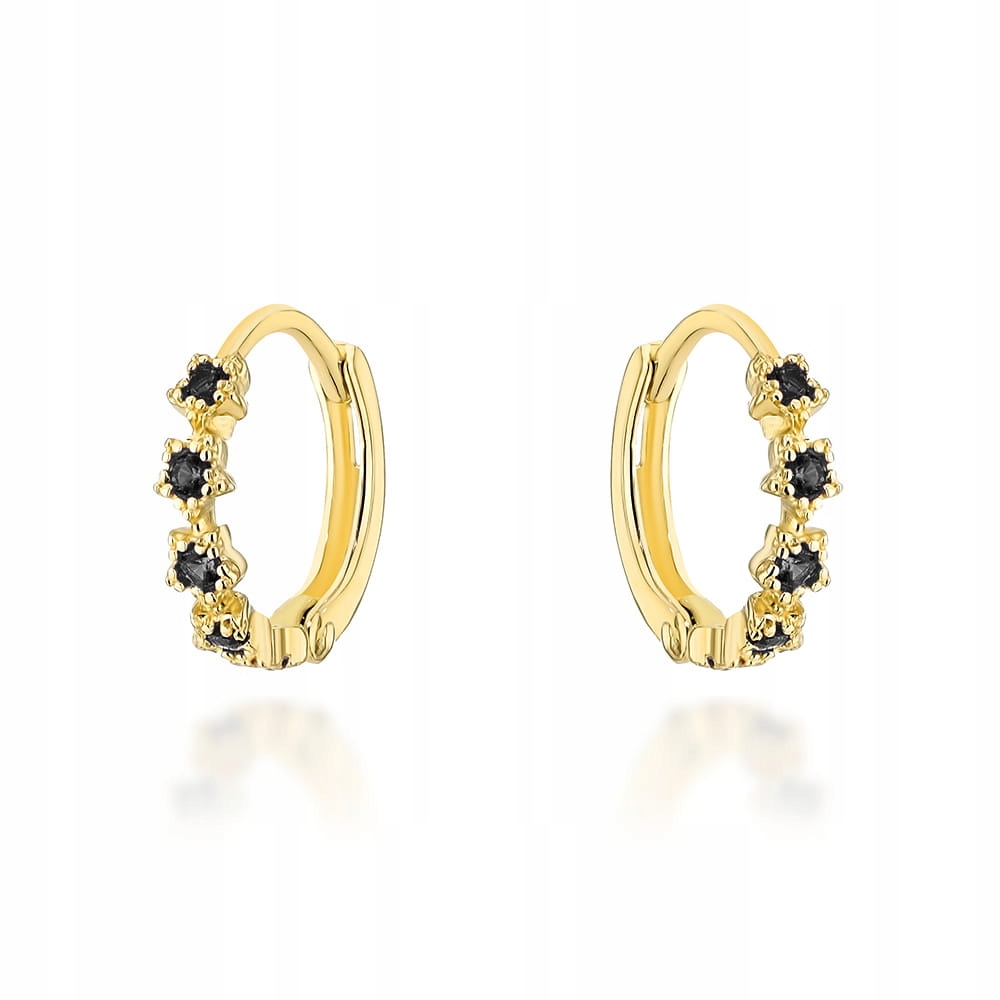 Náušnice zlaté dětské kvítky 585 s černými zirkony na kreolu 0.98 g