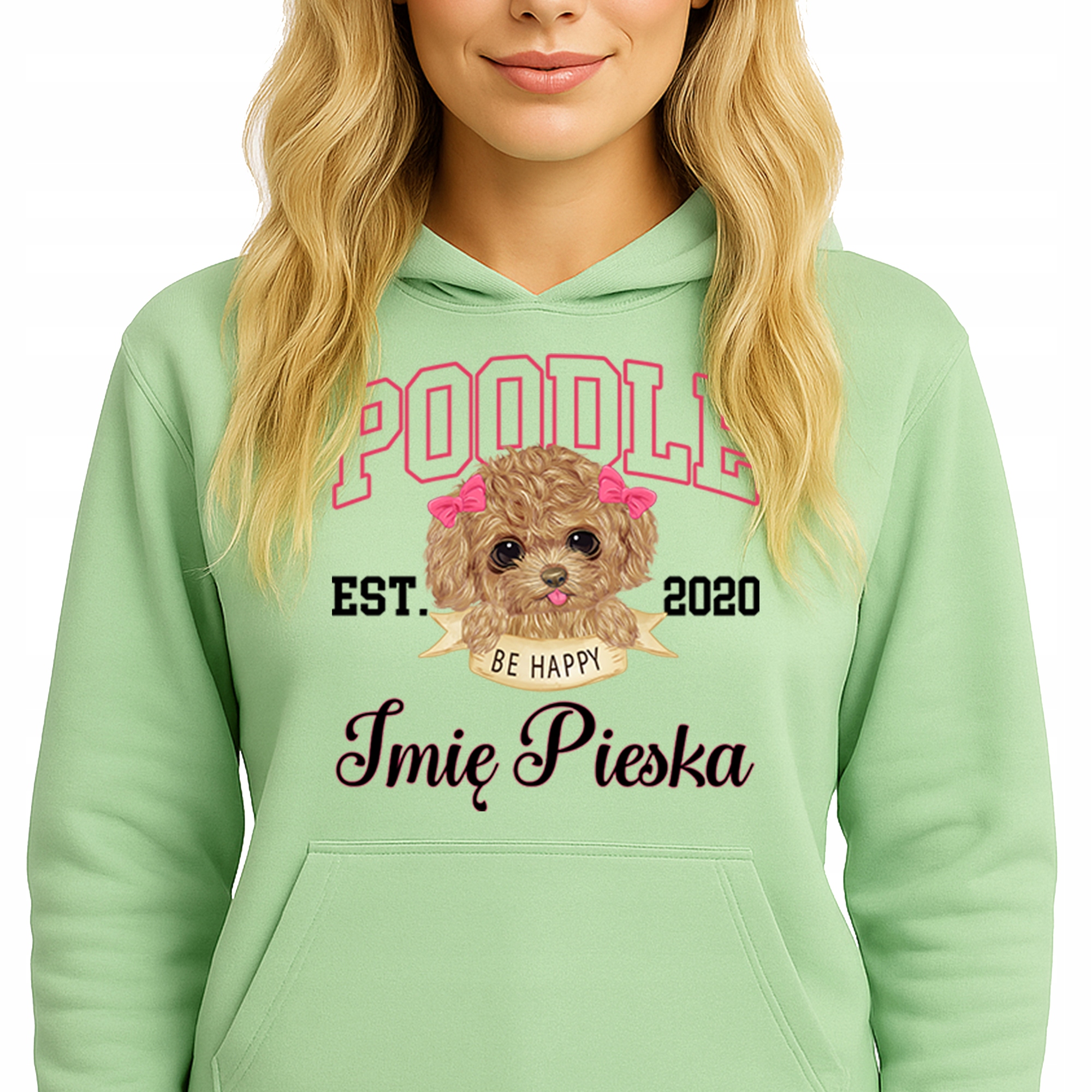 Mikina S Kapucí Zelená bavlněná mikina Módní Poodle Jméno Psa S