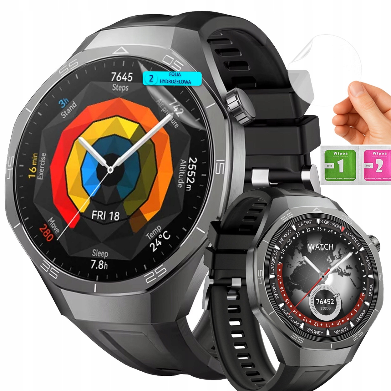 Męski Zegarek Pl Rozmowy Asystent Sos Cukier Latarka Smartwatch Tlen